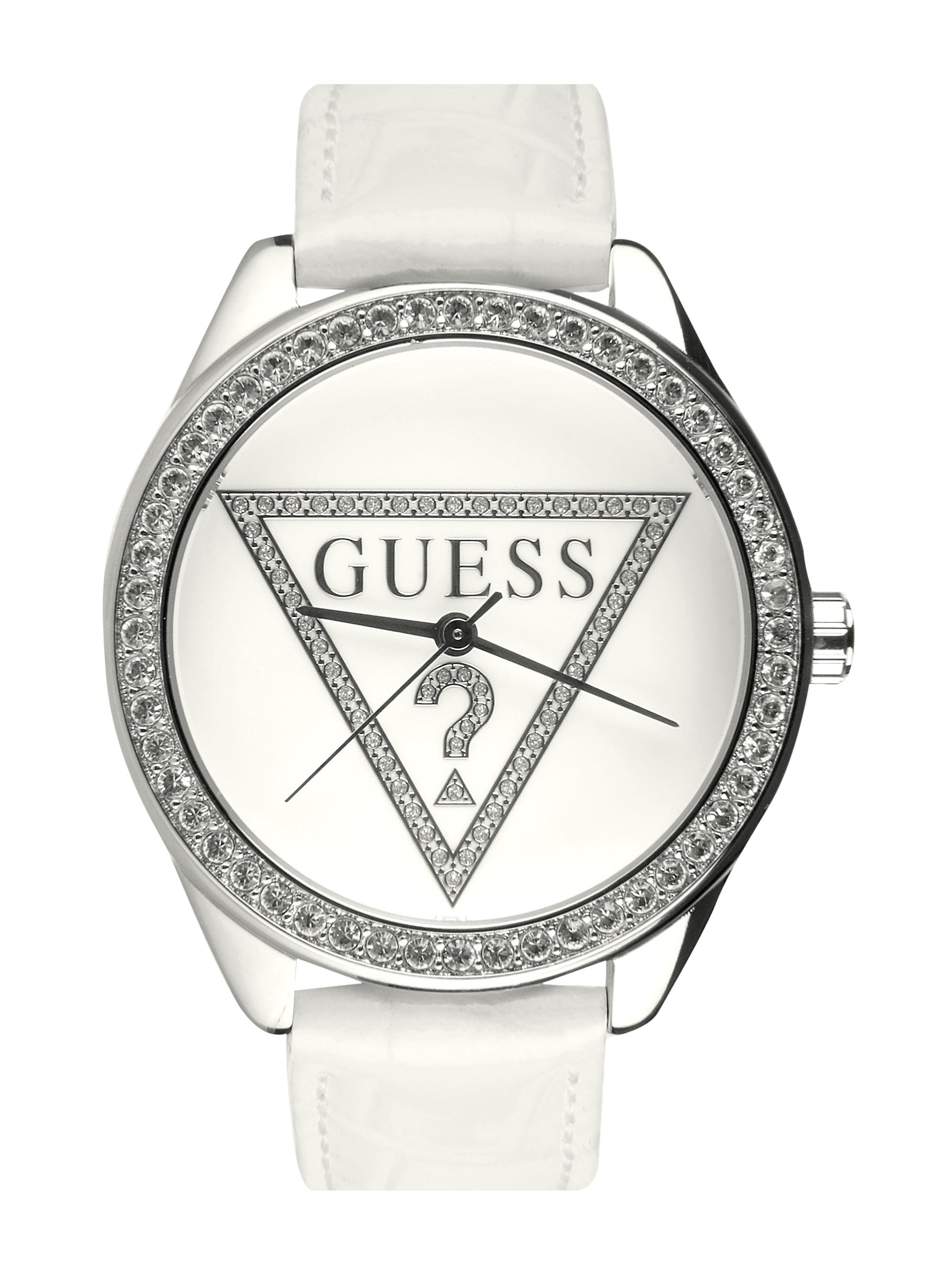 Guess Women Mini Triangle White Dial Watch with Swarovski Elements W65006L1