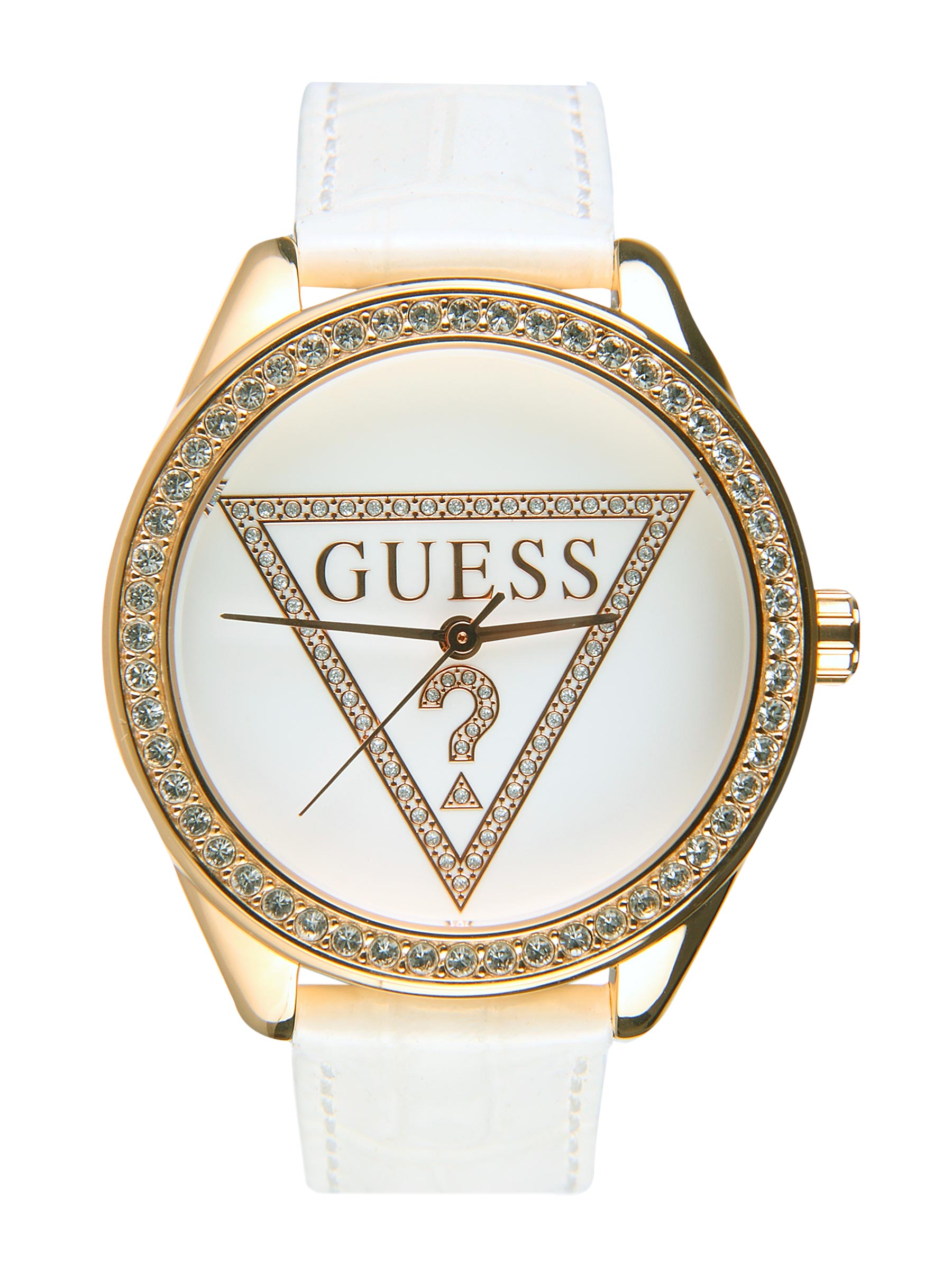 Guess Women Mini Triangle White Dial Watch with Swarovski Elements W75030L1