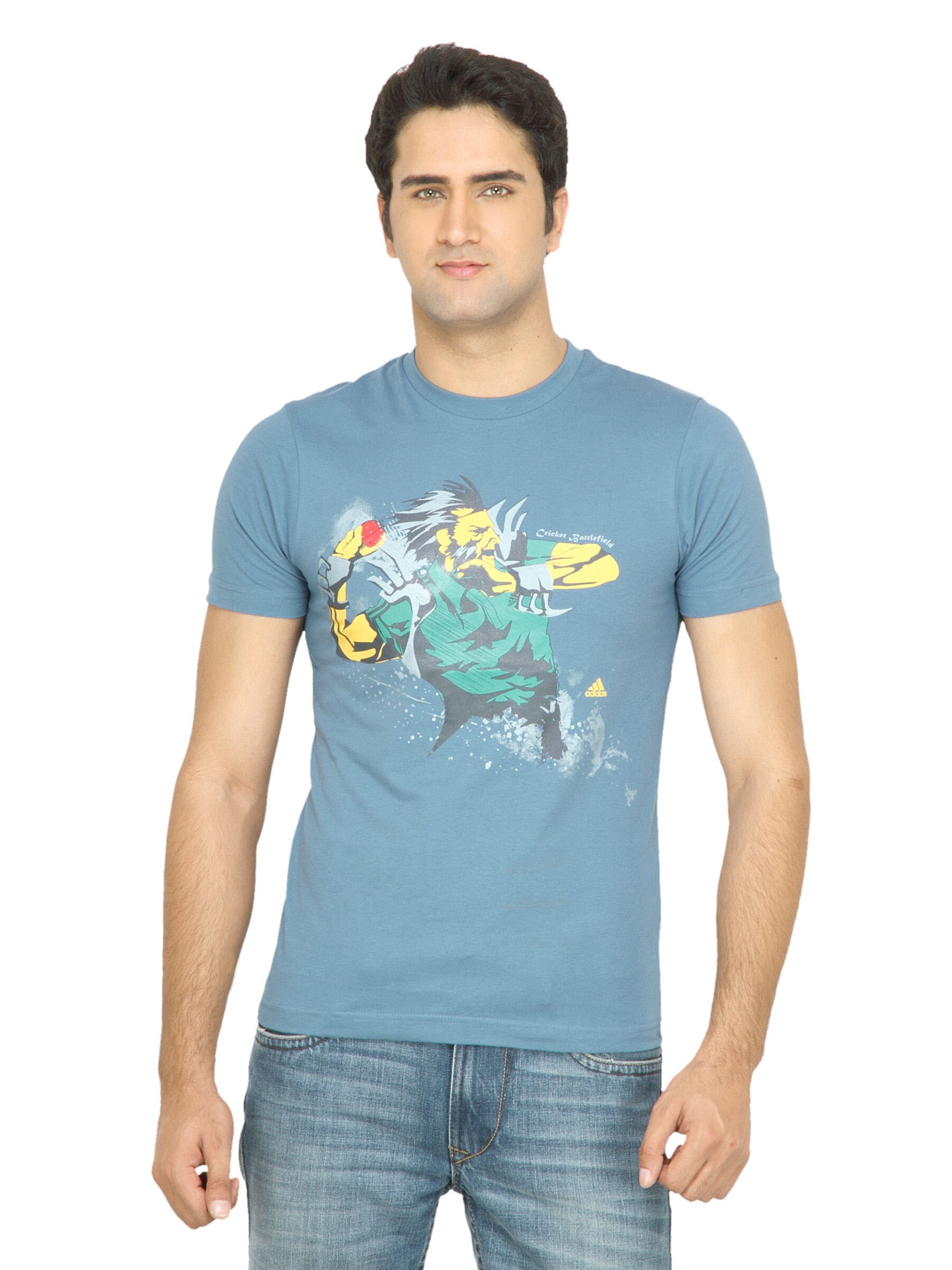 ADIDAS Men Printed Blue Tshirt