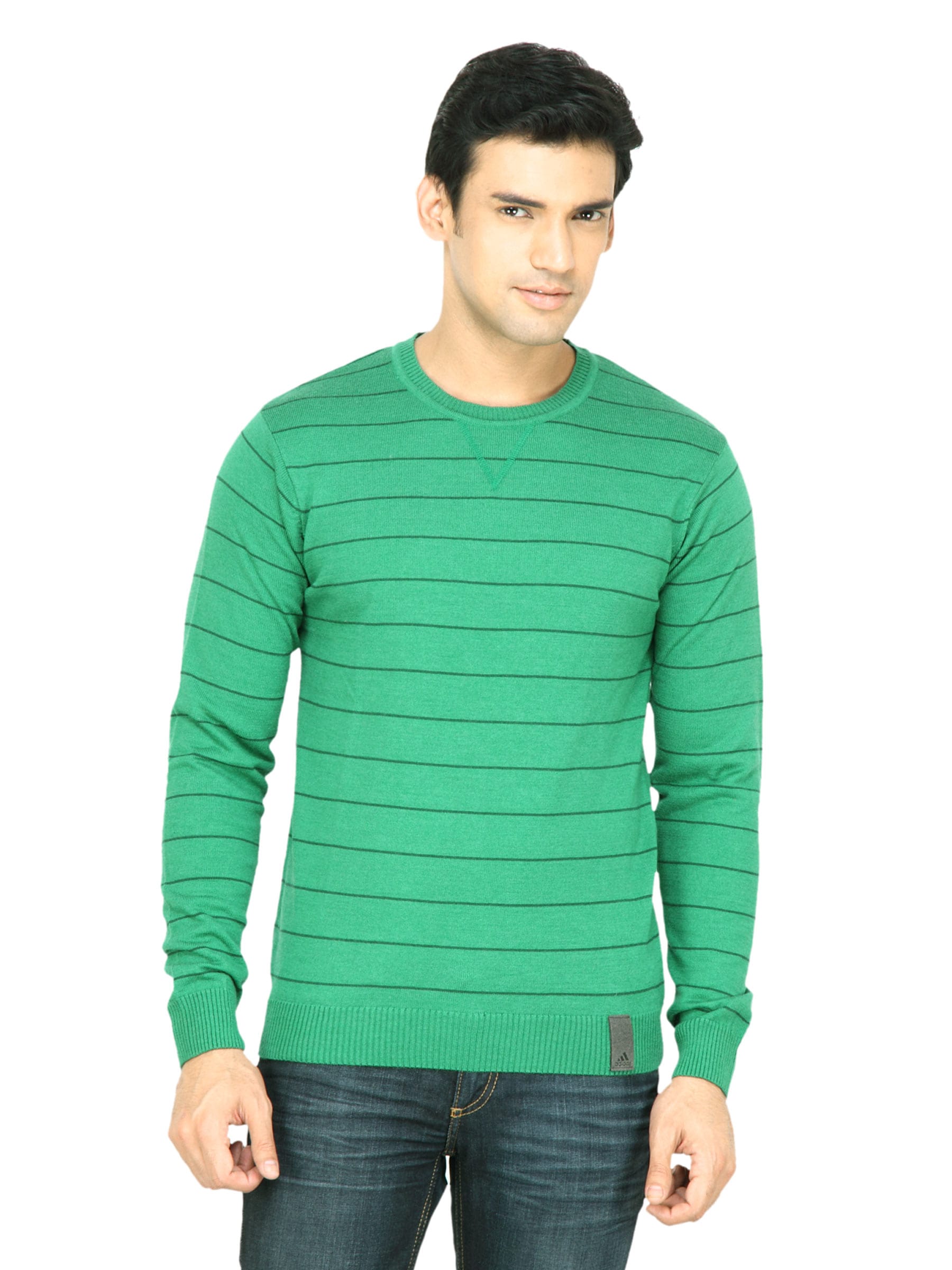ADIDAS Men Stripes Green Sweater
