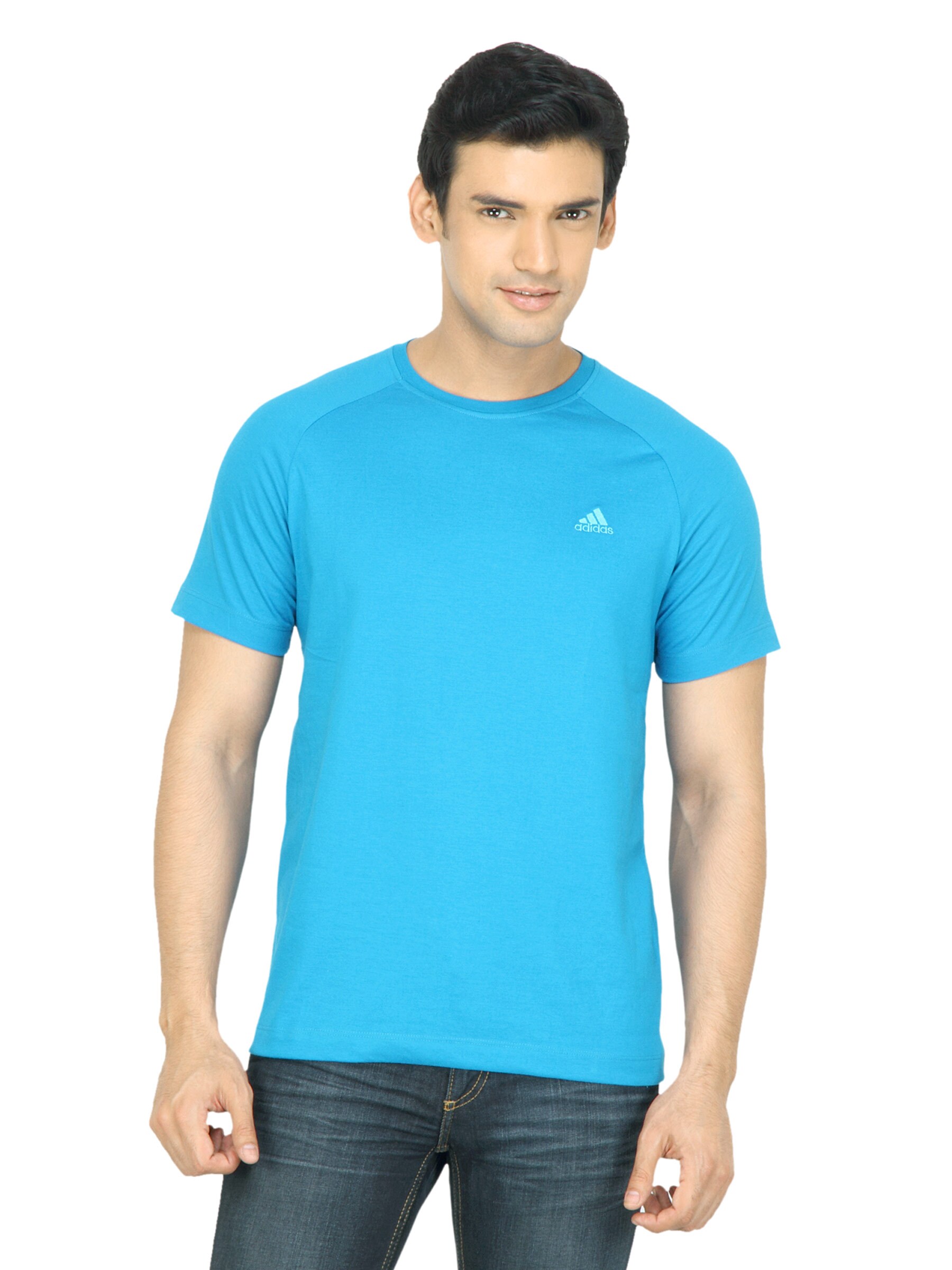 ADIDAS Men Solid Blue Tshirt