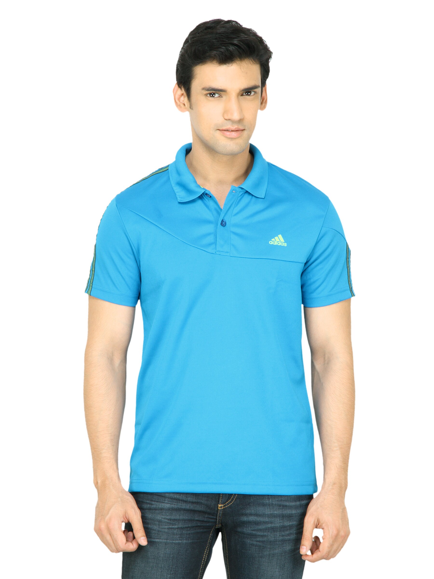 ADIDAS Men Solid Blue T-Shirt