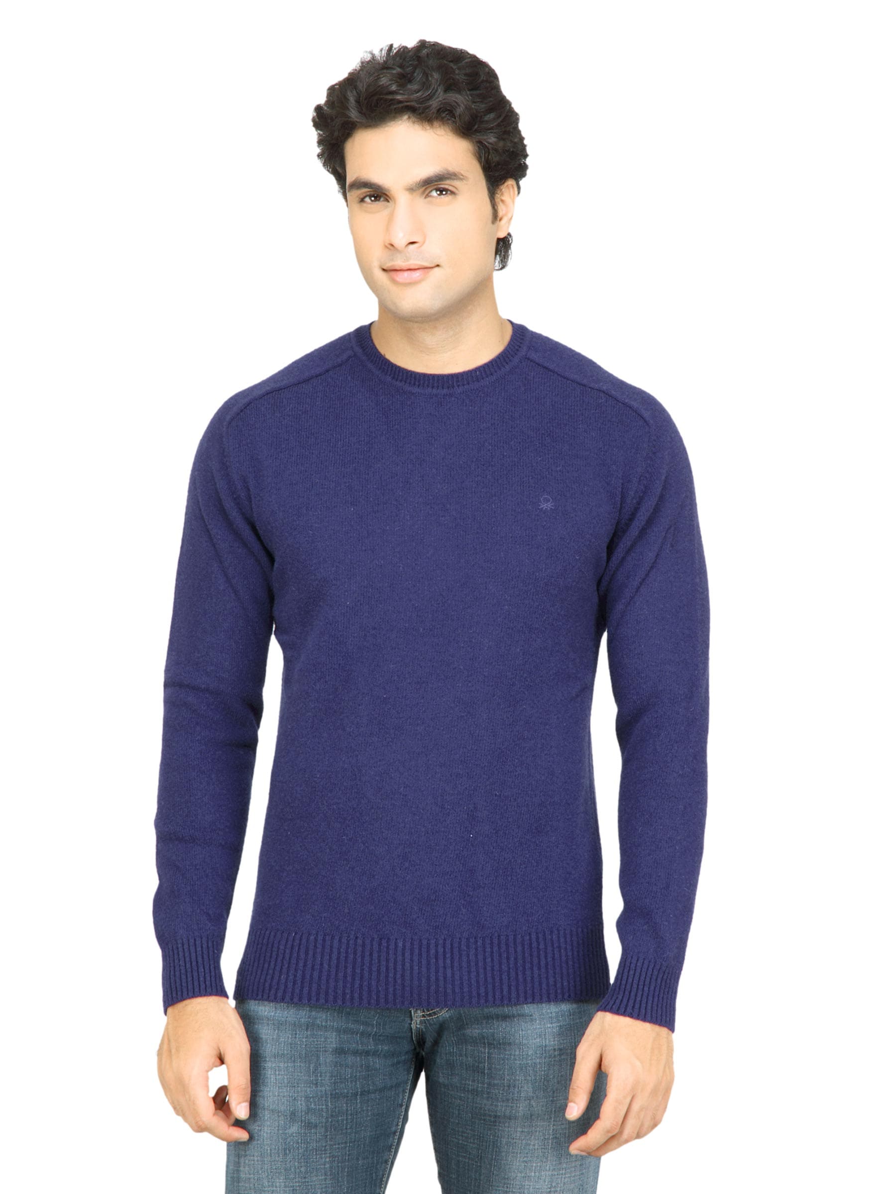 United Colors of Benetton Men Solid Blue Sweater