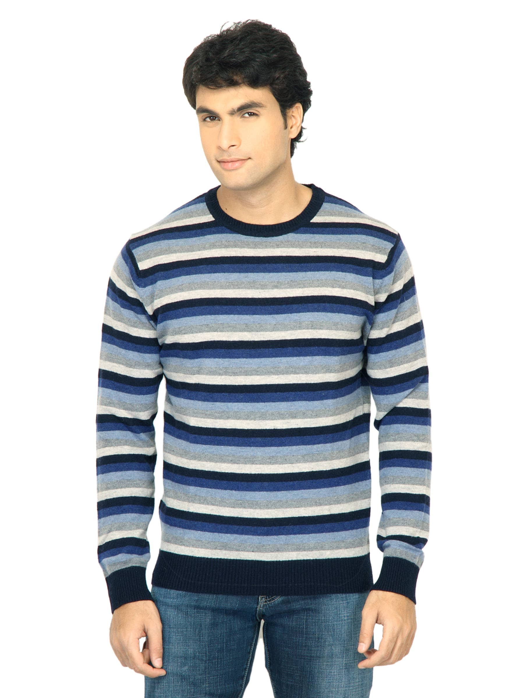 United Colors of Benetton Men Stripes Blue Sweater