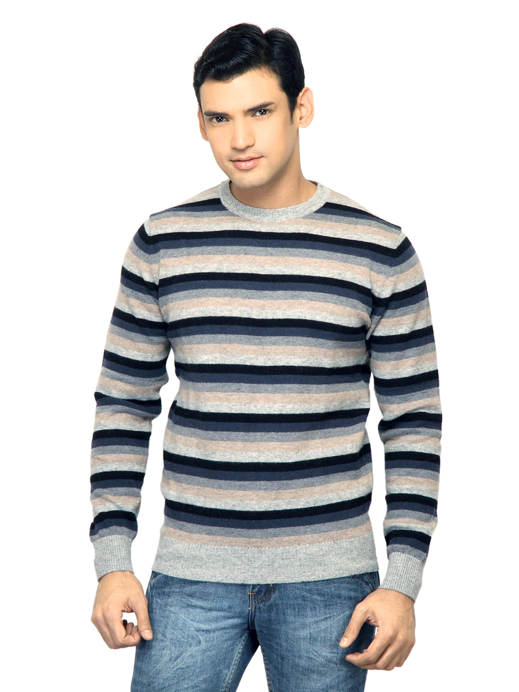 United Colors of Benetton Men Stripes Black Sweater