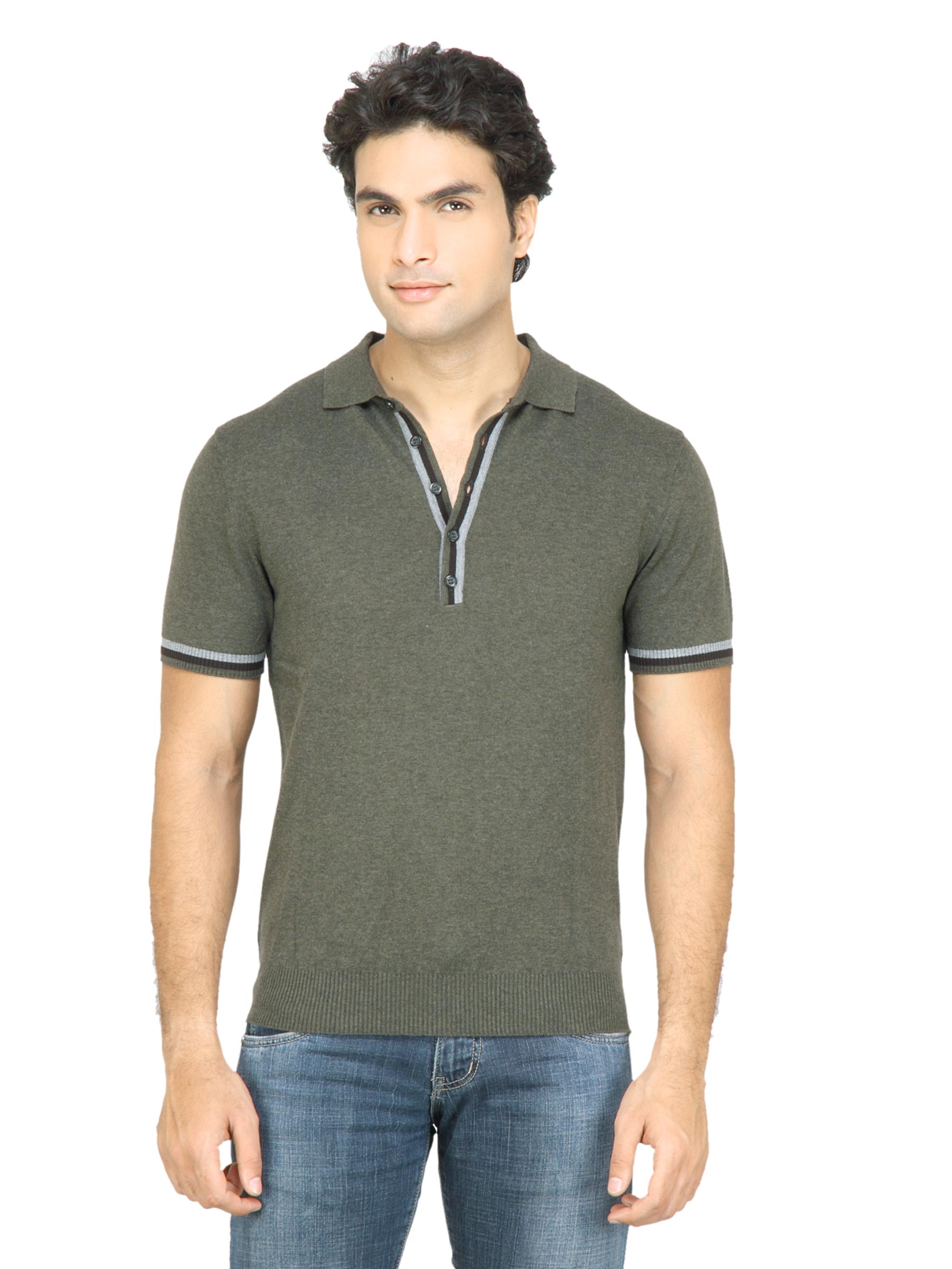 United Colors of Benetton Men Solid Olive Sweater