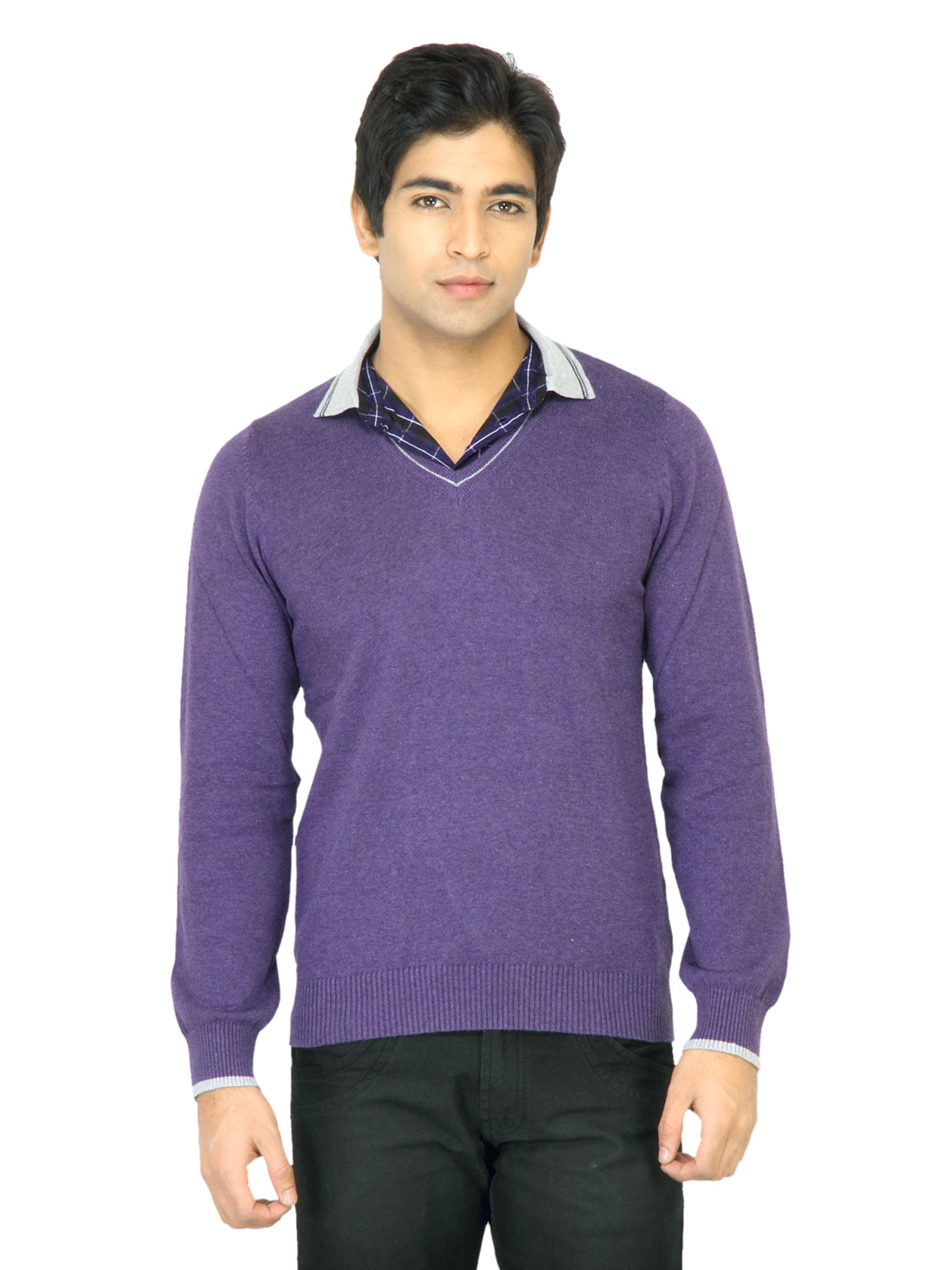 United Colors of Benetton Men Solid Purple Sweater