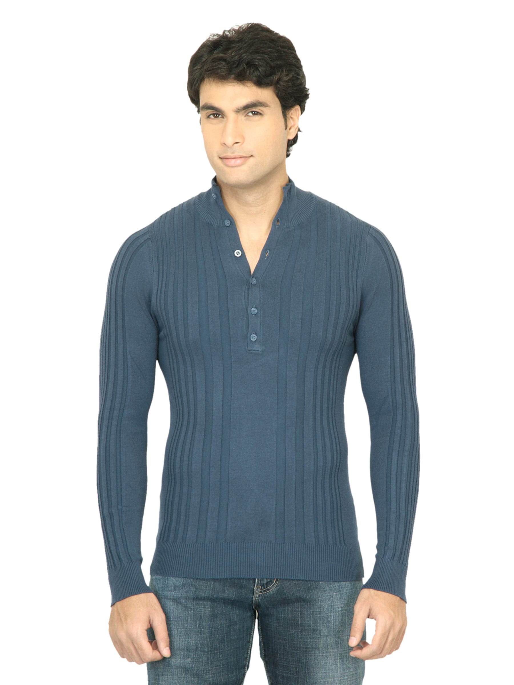 United Colors of Benetton Men Solid Blue Sweater
