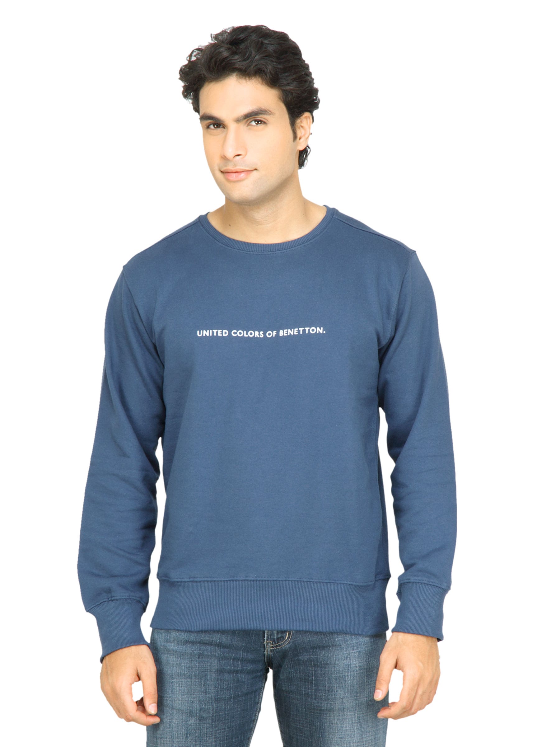 United Colors of Benetton Men Solid Blue Sweatshirt