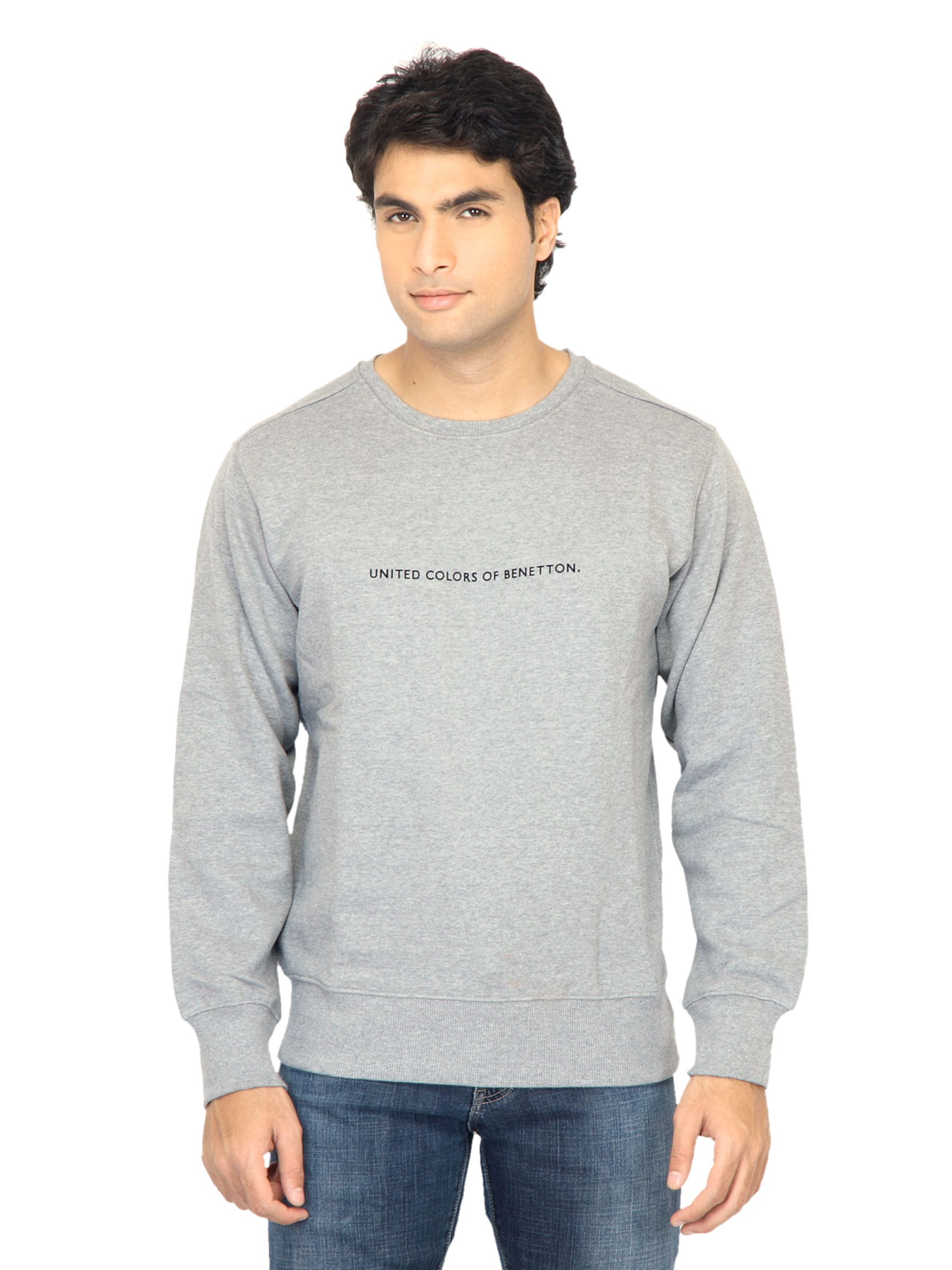 United Colors of Benetton Men Solid Grey Sweatshirt