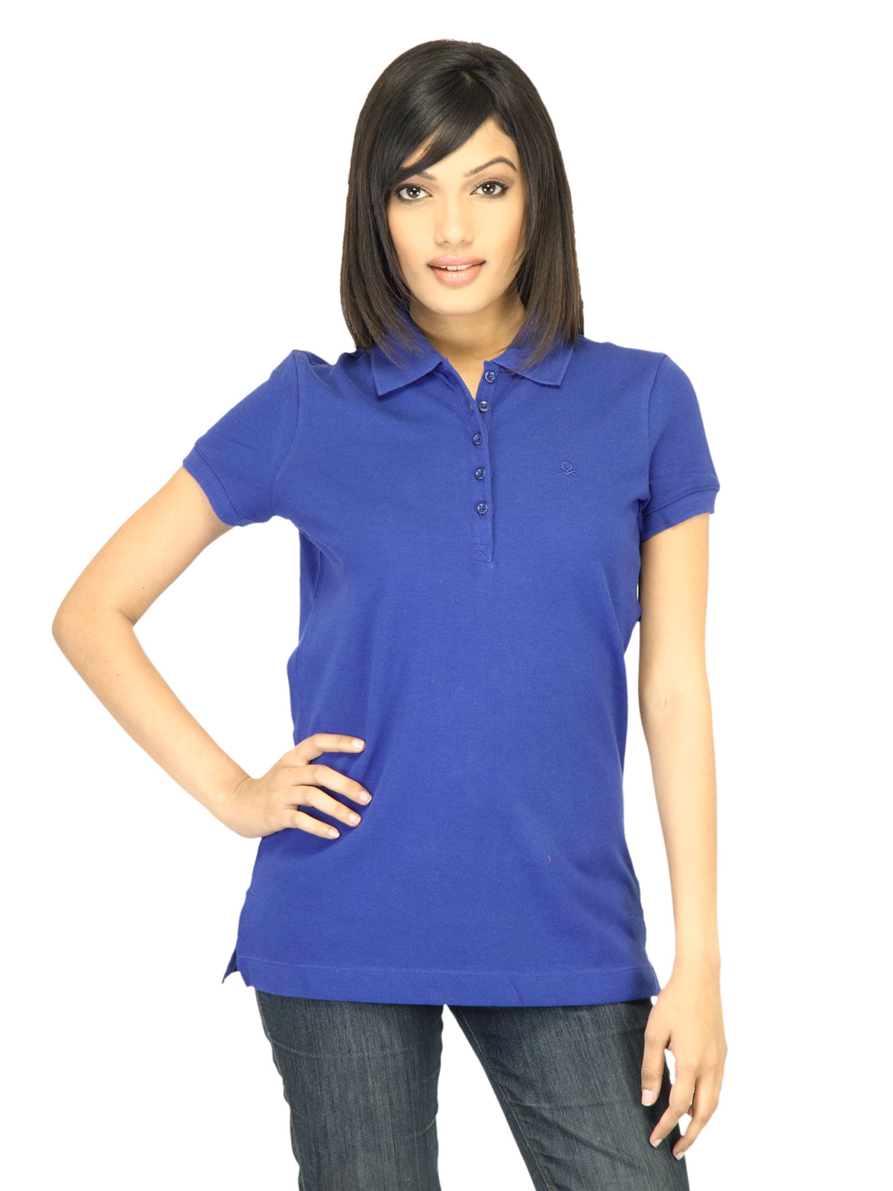 United Colors of Benetton Women Solid Blue Polo Tshirt