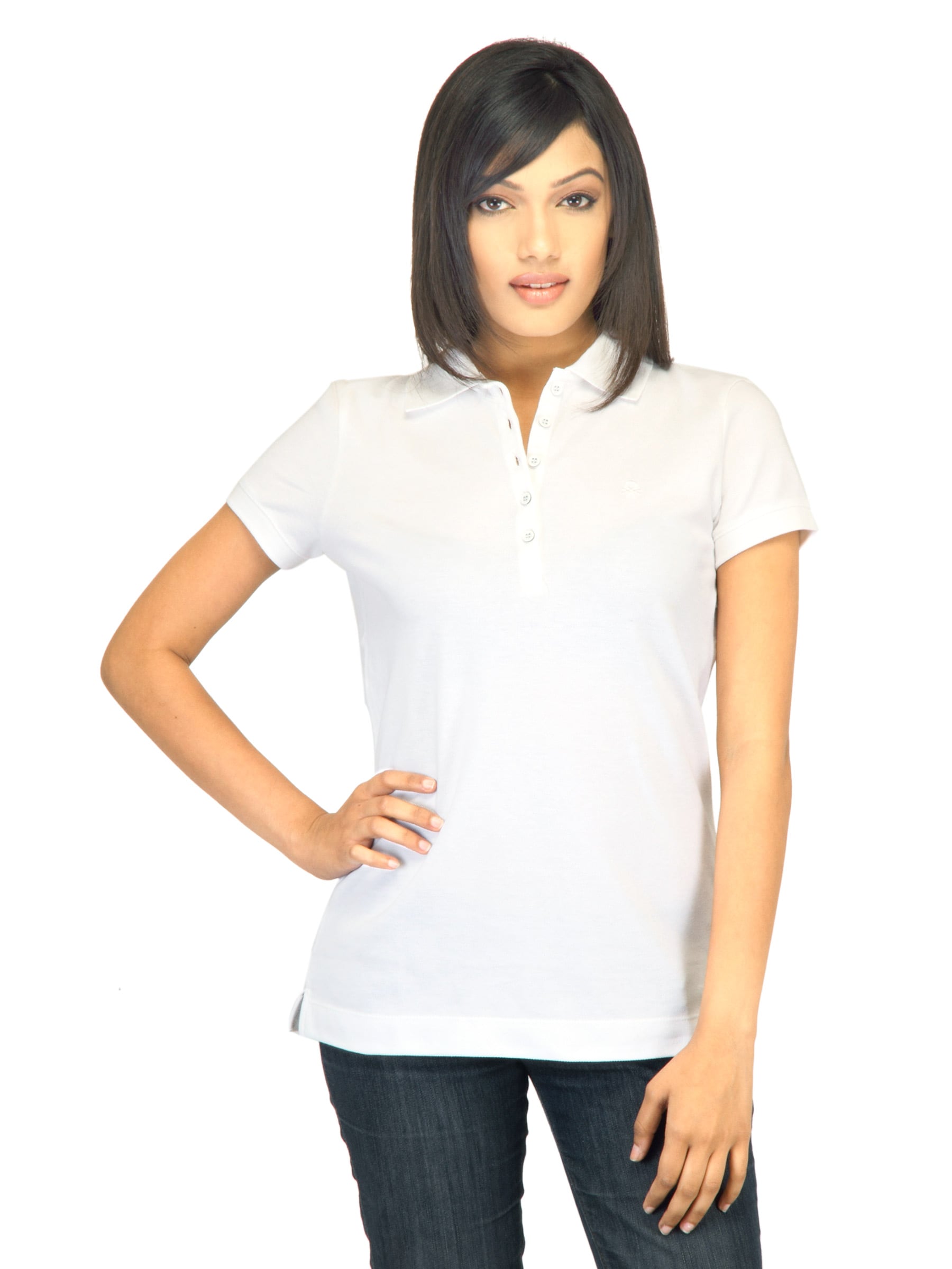United Colors of Benetton Women Solid White Polo Tshirt