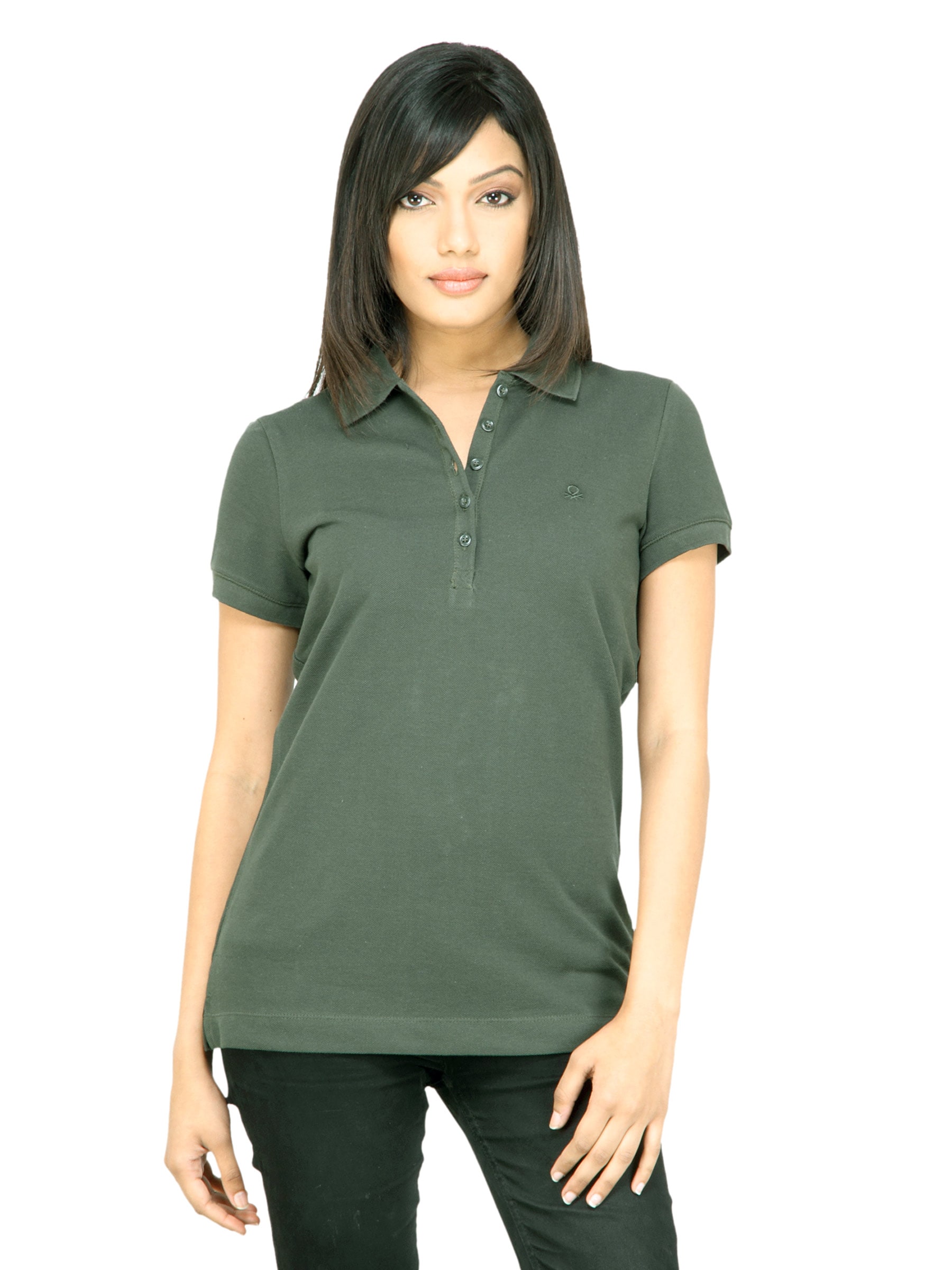 United Colors of Benetton Women Solid Olive T-shirt