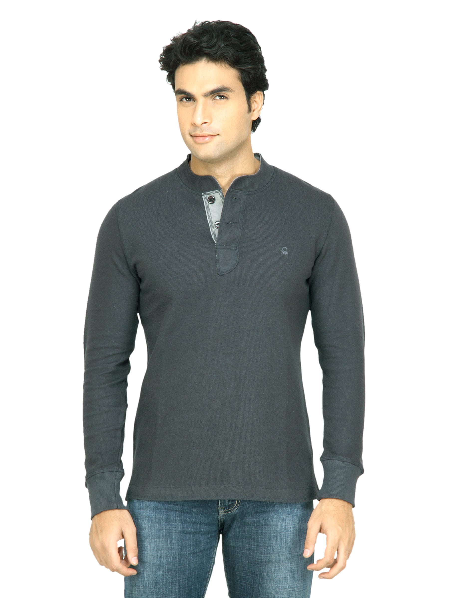 United Colors of Benetton Men Solid Grey TShirt