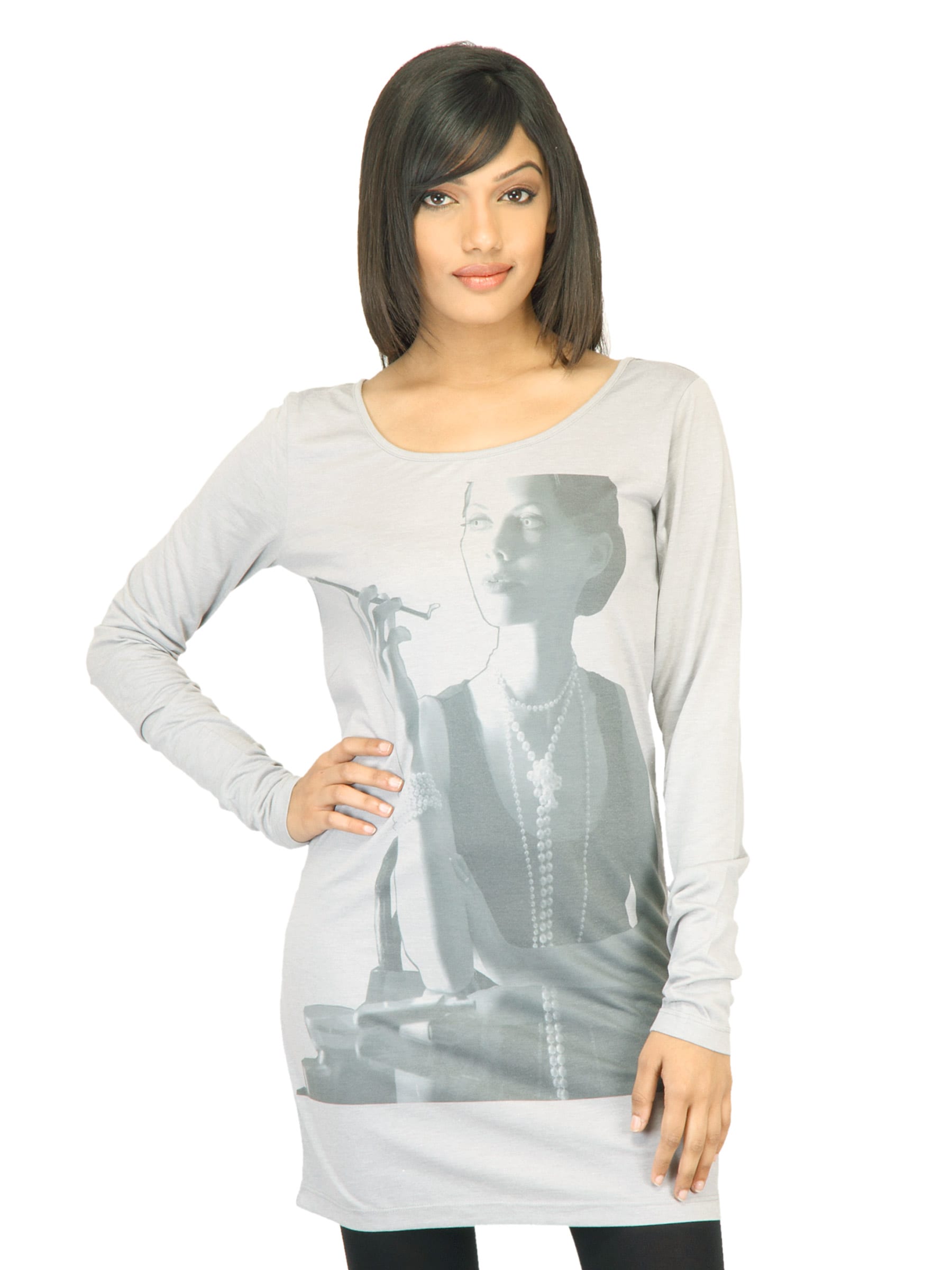 United Colors of Benetton Women Printed Grey Top