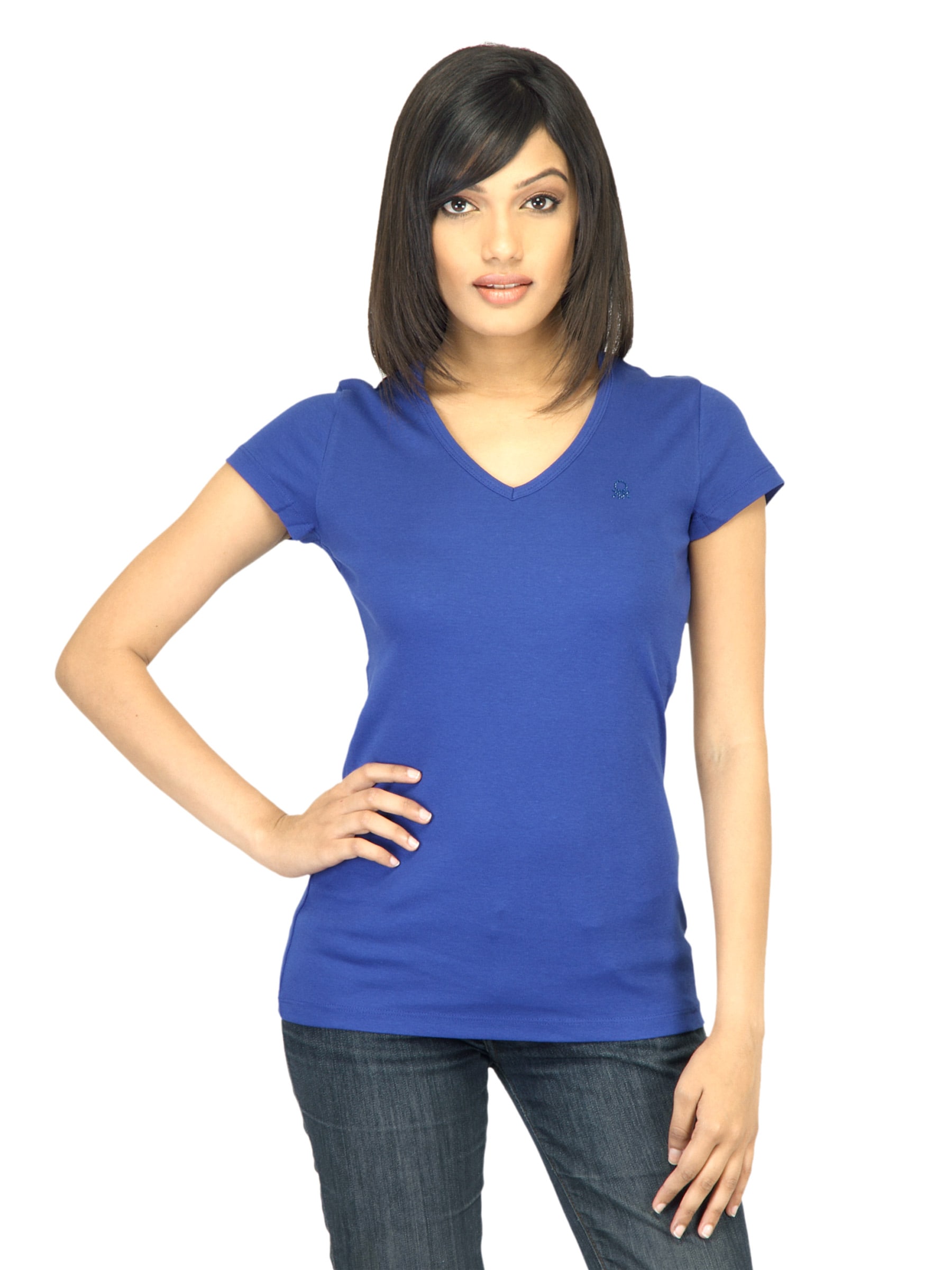 United Colors of Benetton Women Solid Blue Tshirt
