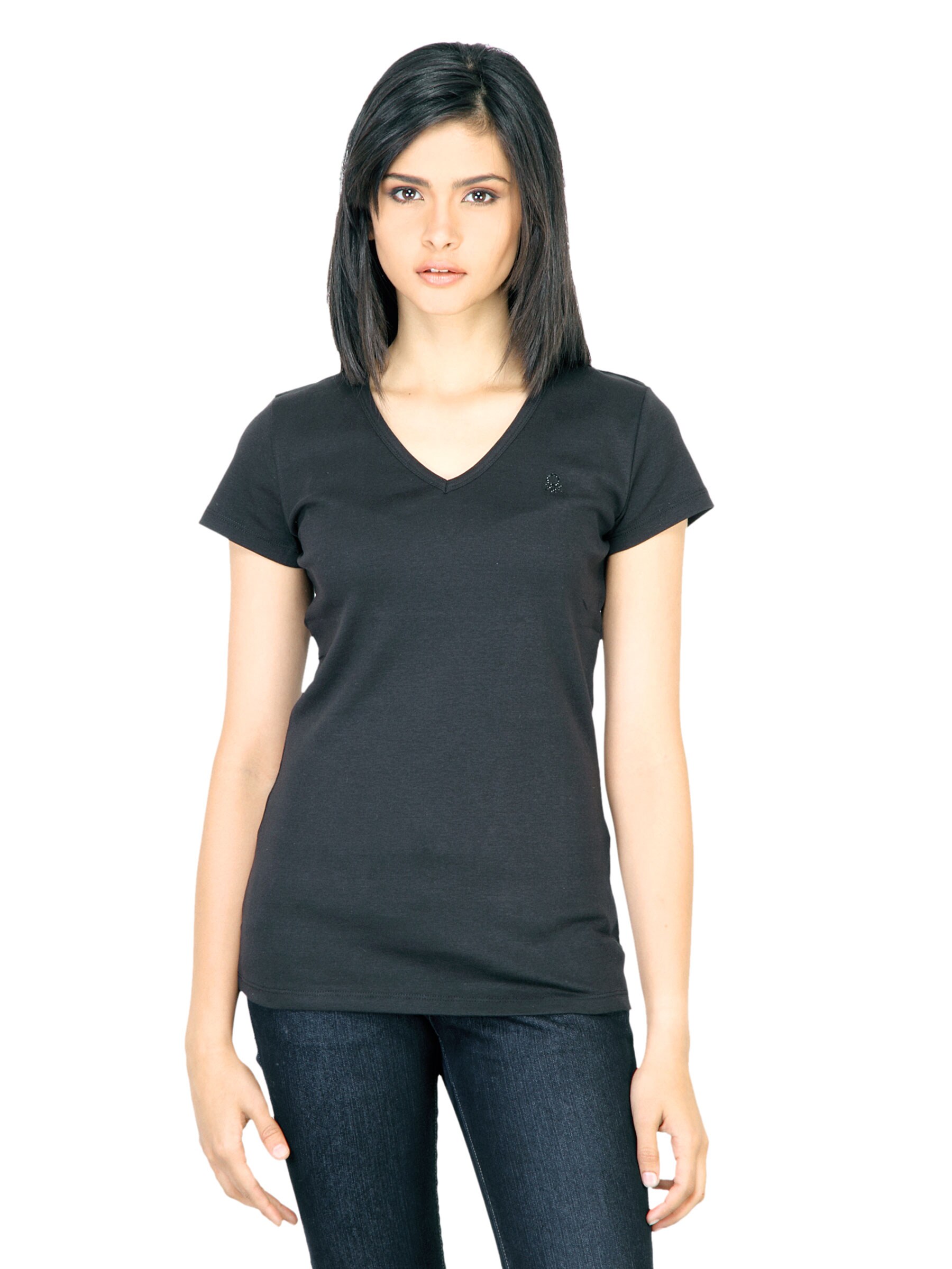 United Colors of Benetton Women Solid Black Top