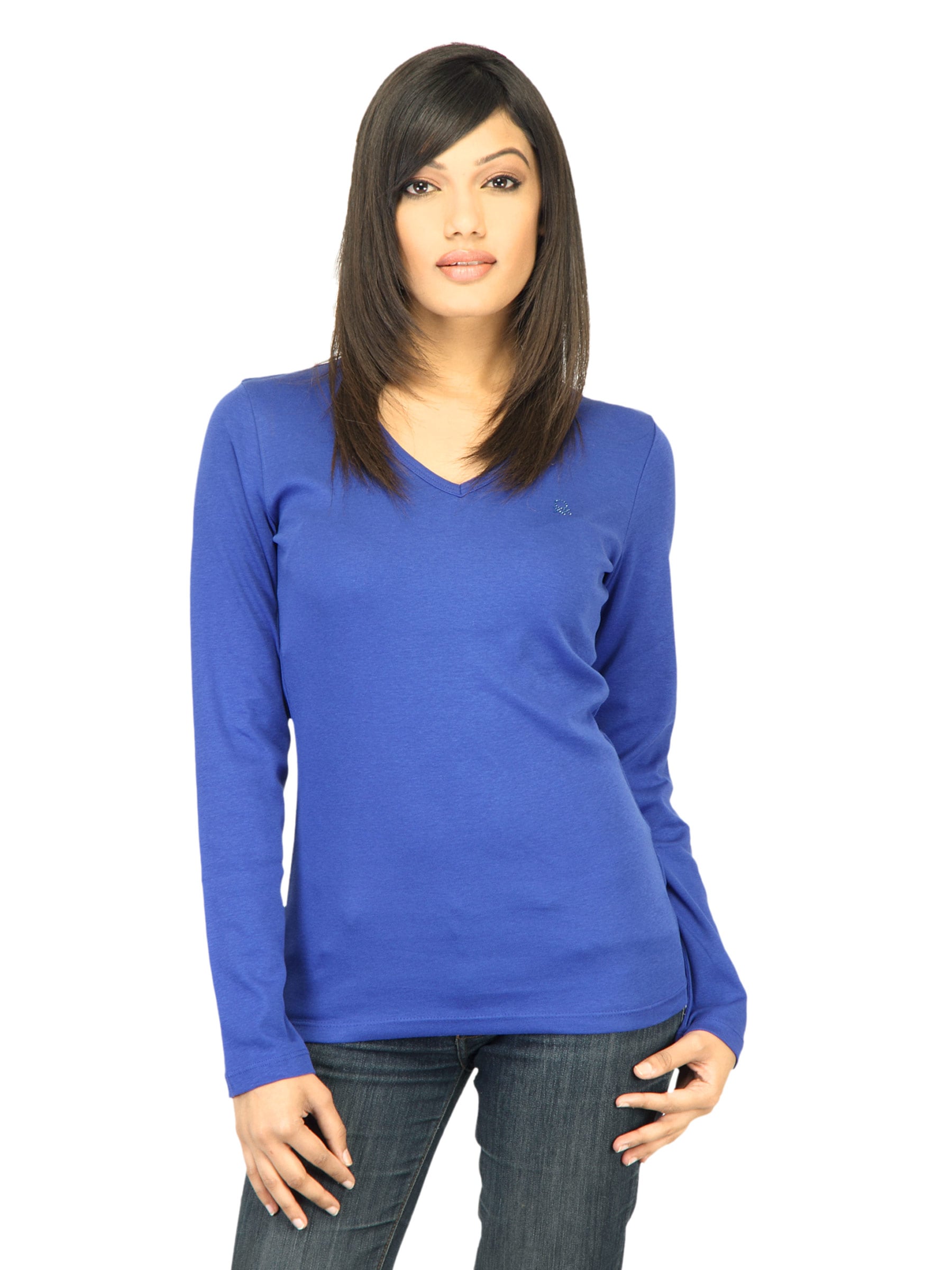 United Colors of Benetton Women Solid Blue Top