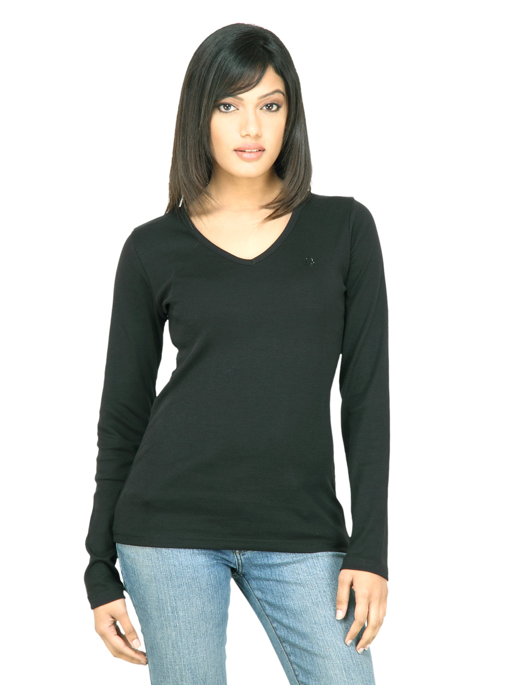 United Colors of Benetton Women Solid Black Top