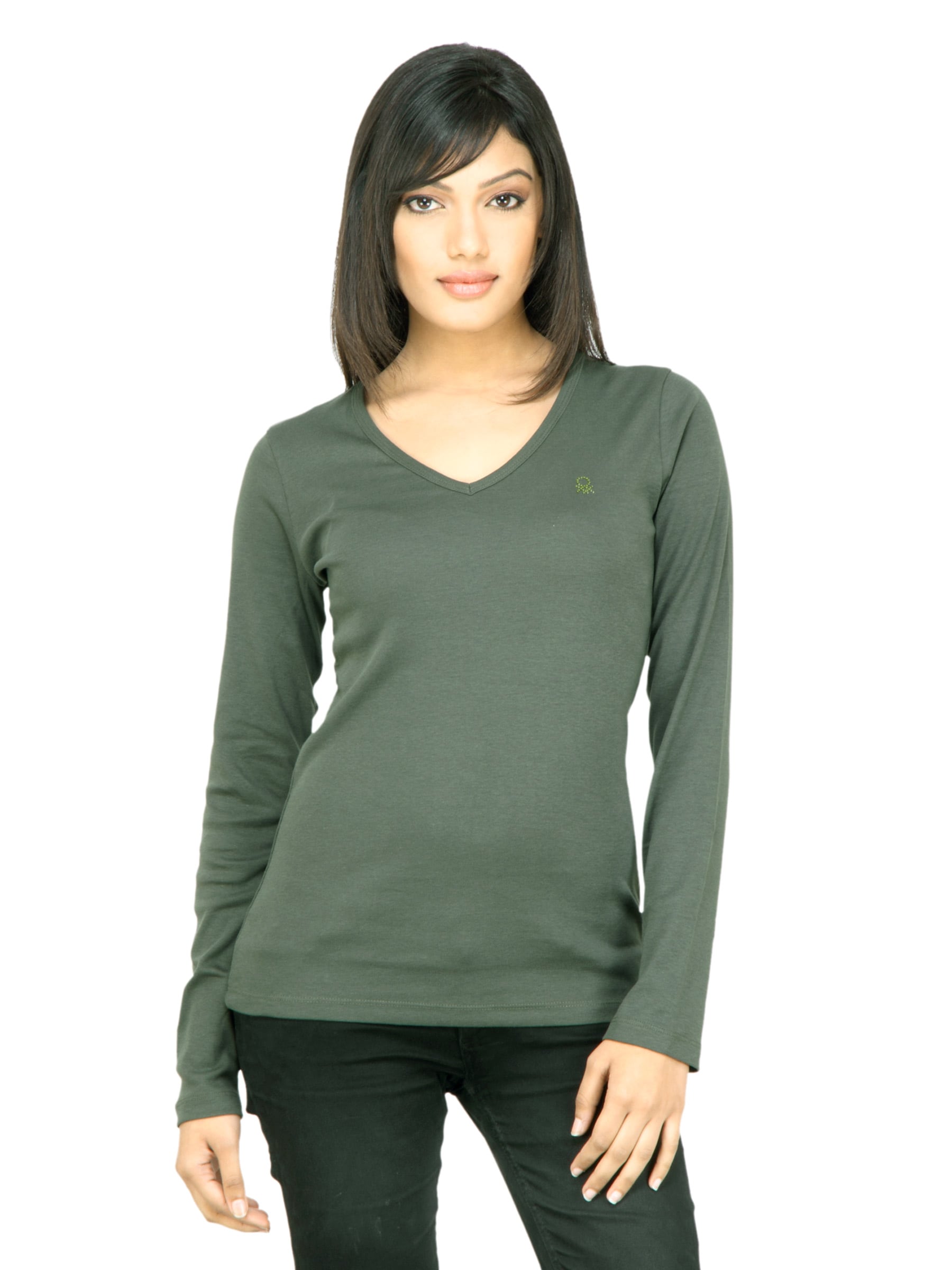 United Colors of Benetton Women Solid Olive Top