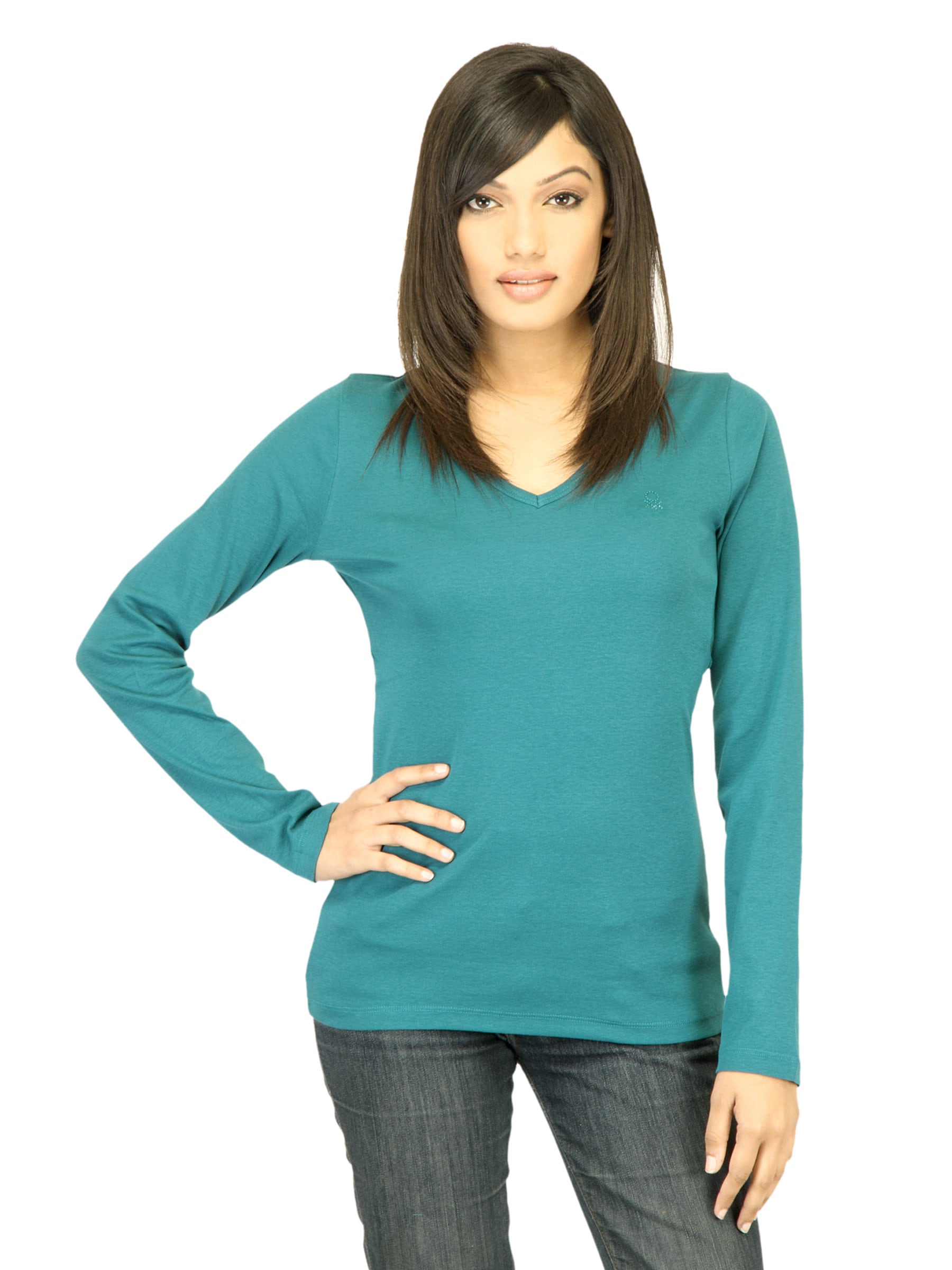 United Colors of Benetton Women Solid Green Top