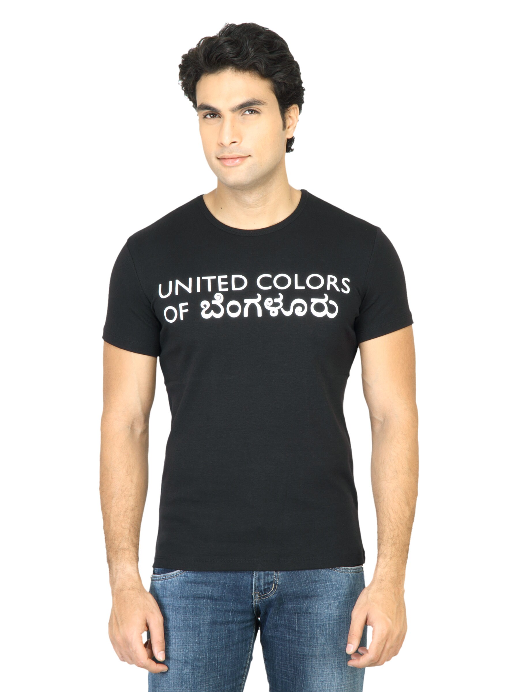 United Colors of Benetton Men Printed Black Tshirt
