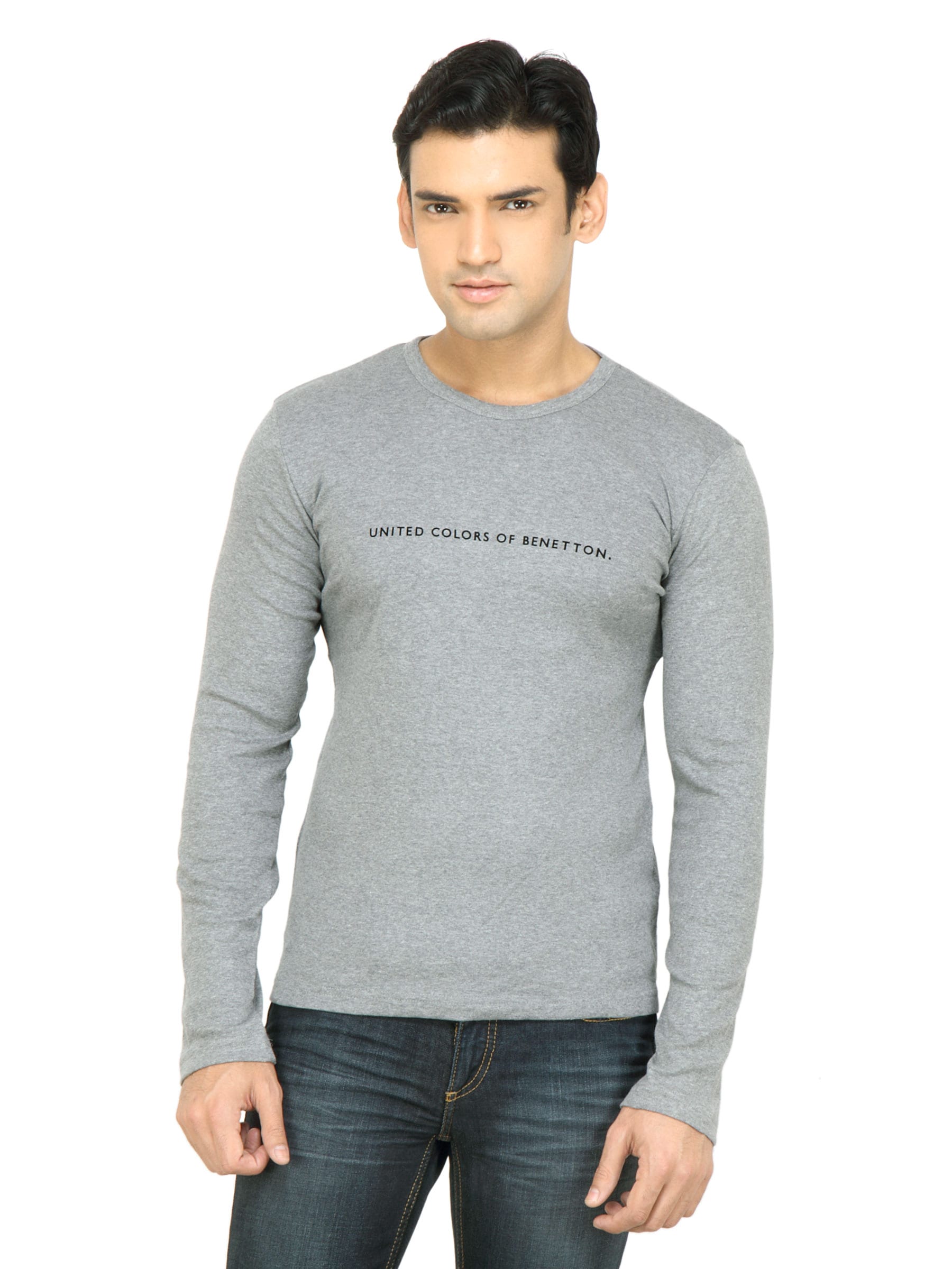 United Colors of Benetton Men Solid Grey T-shirt