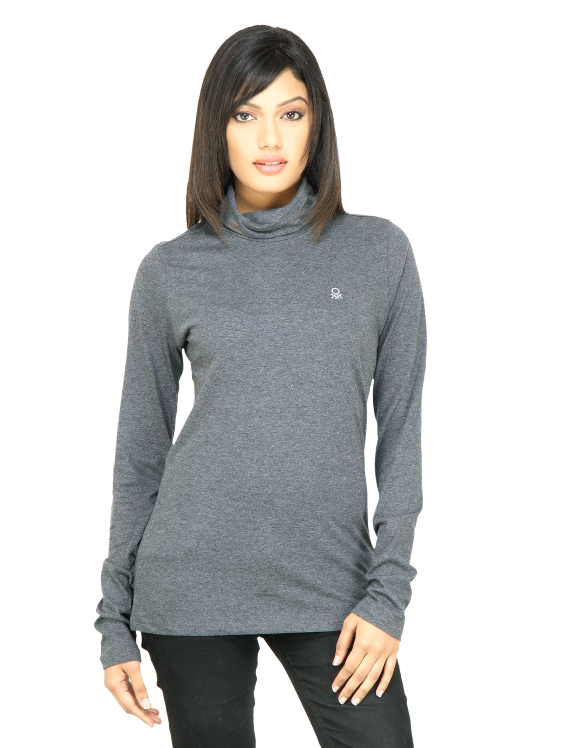 United Colors of Benetton Women Solid Grey Top