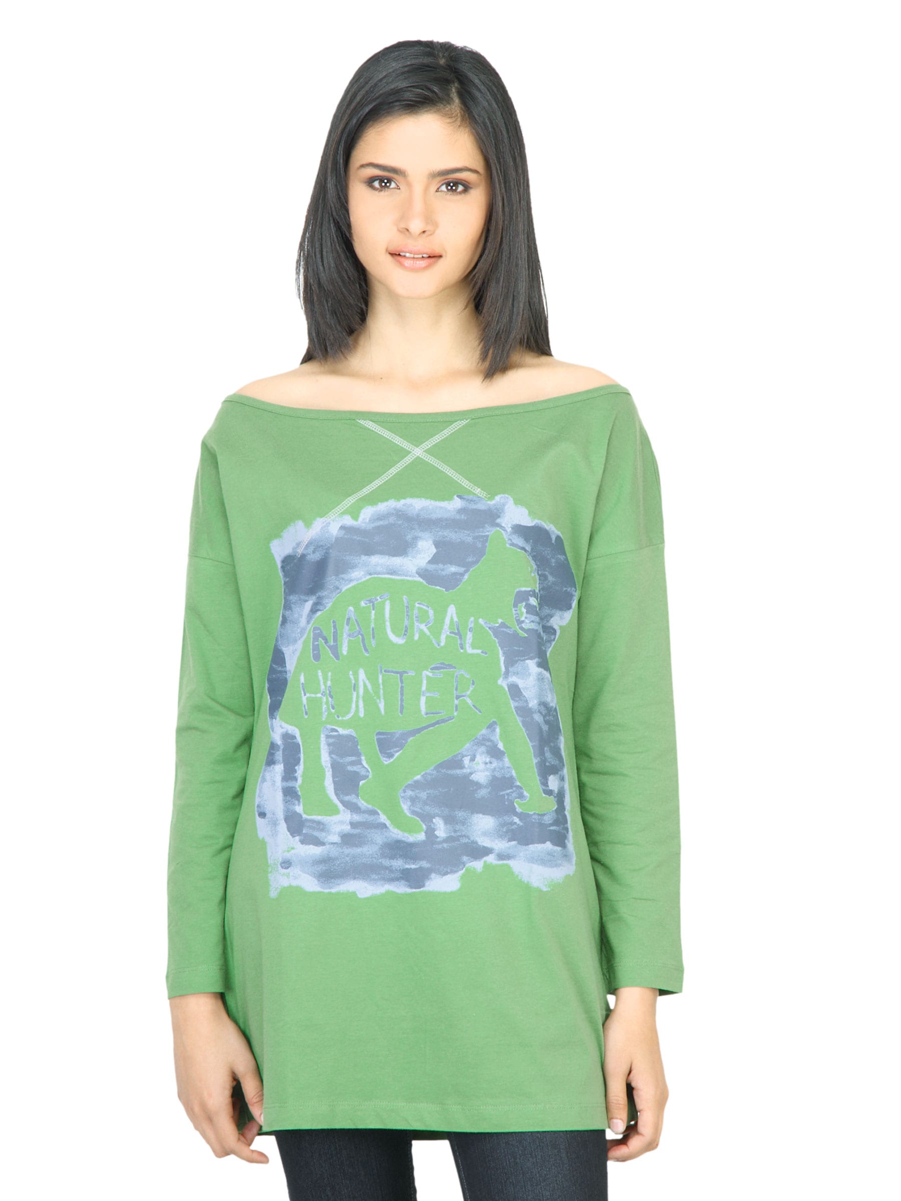 United Colors of Benetton Women Printed Green Top