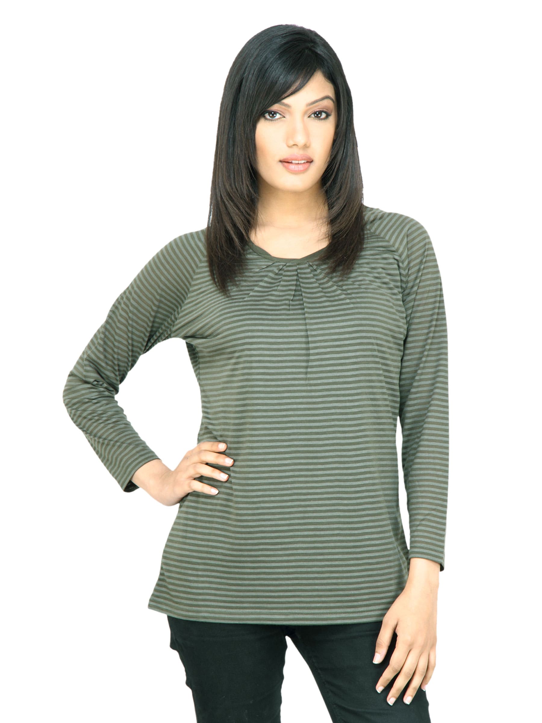 United Colors of Benetton Women Striped Olive Top