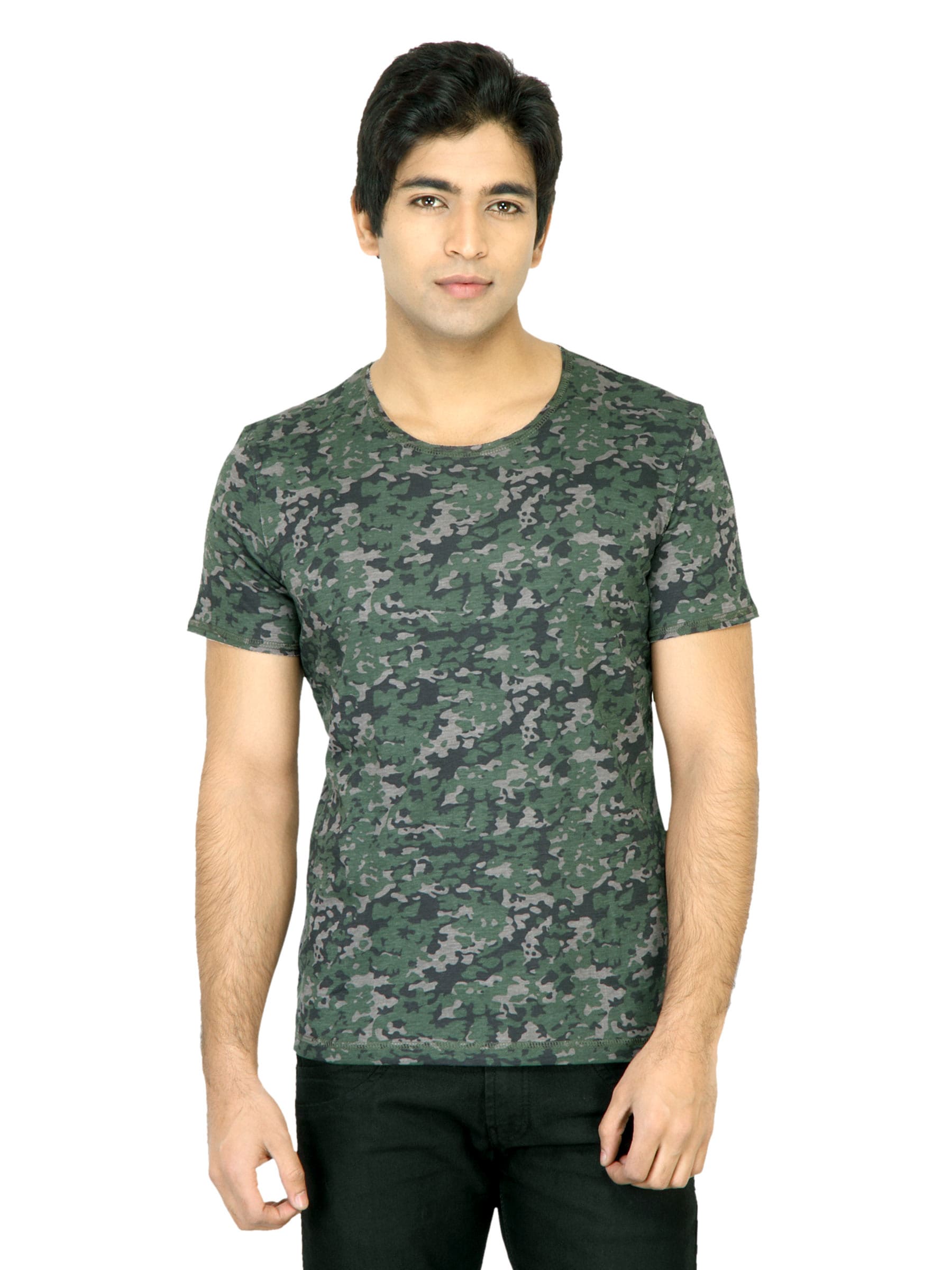 United Colors of Benetton Men Printed Green TShirt