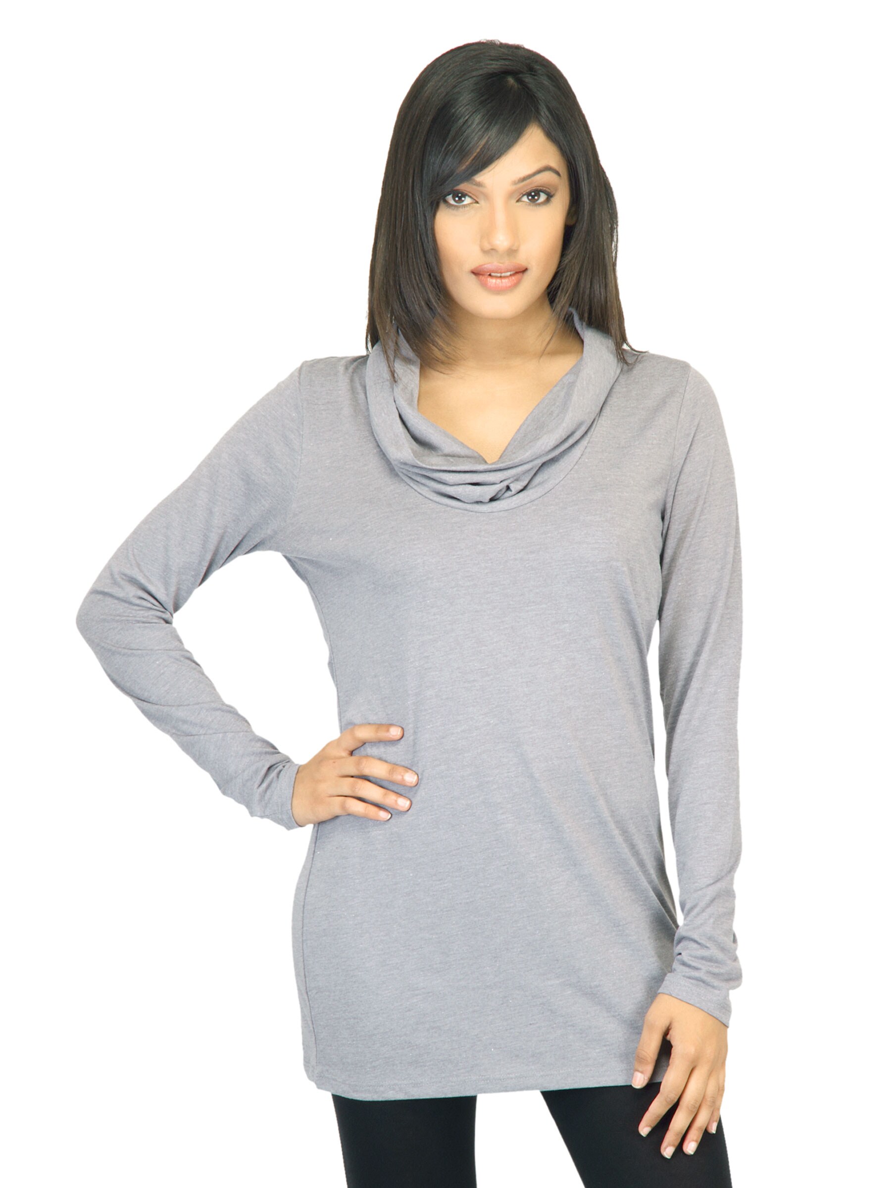 United Colors of Benetton Women Solid Grey Top