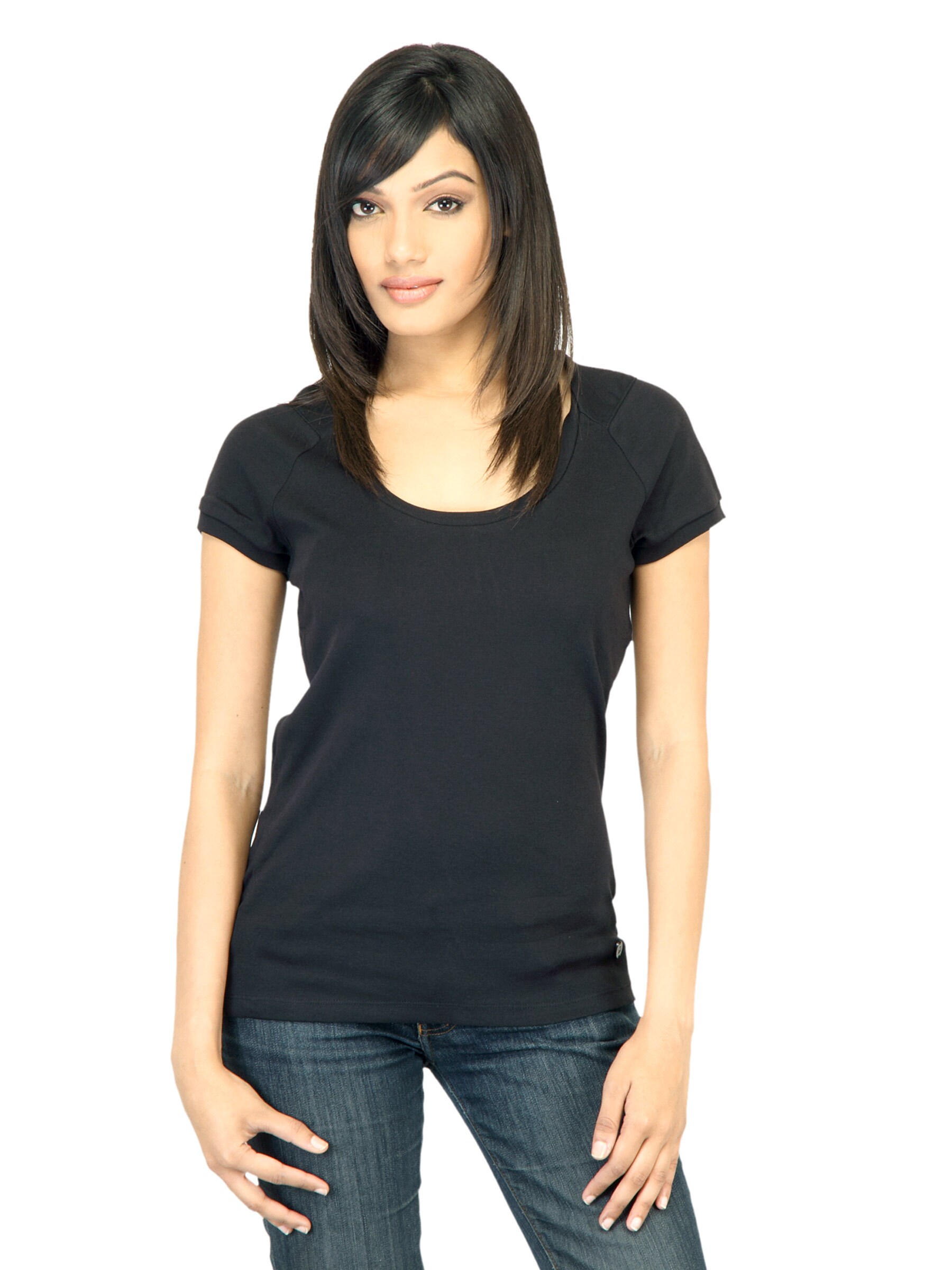 United Colors of Benetton Women Solid Black Tshirt