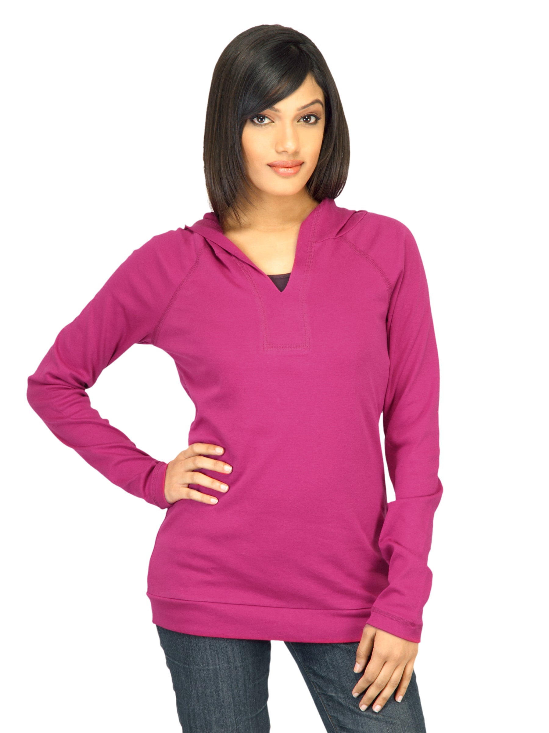 United Colors of Benetton Women Solid Magenta Sweatshirt