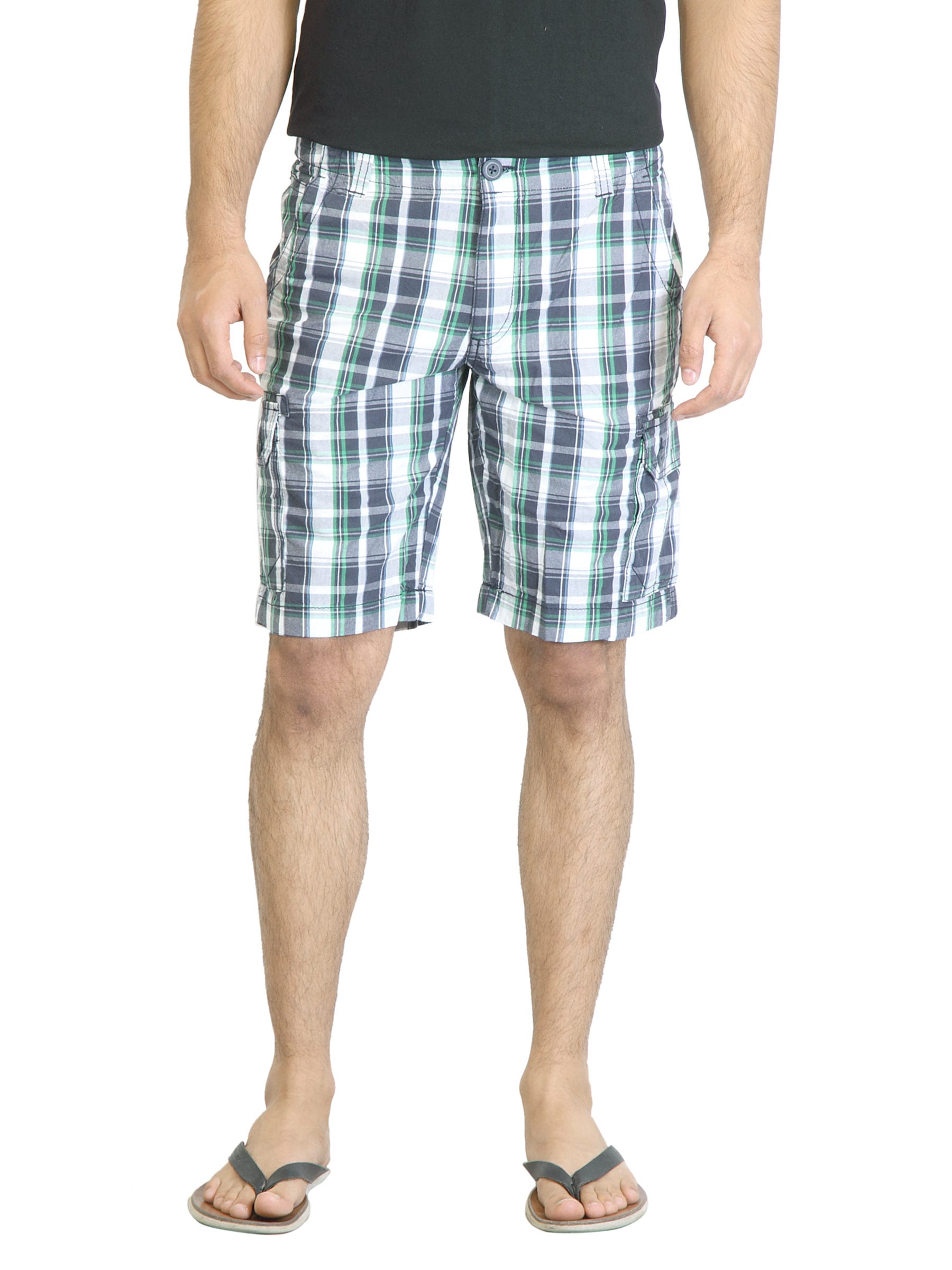 United Colors of Benetton Men Navy Blue Check Shorts