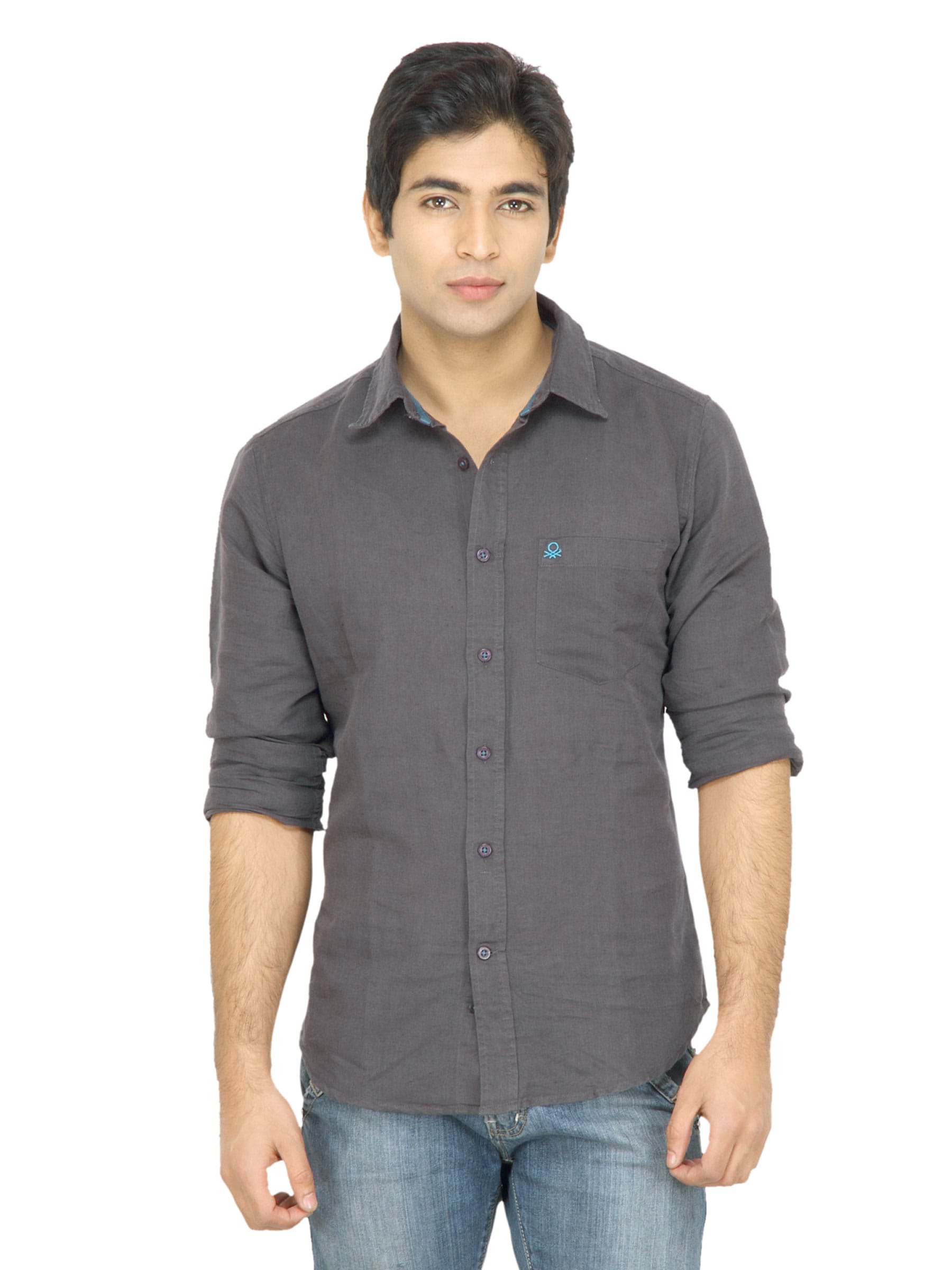 United Colors of Benetton Men Solid Grey Shirt