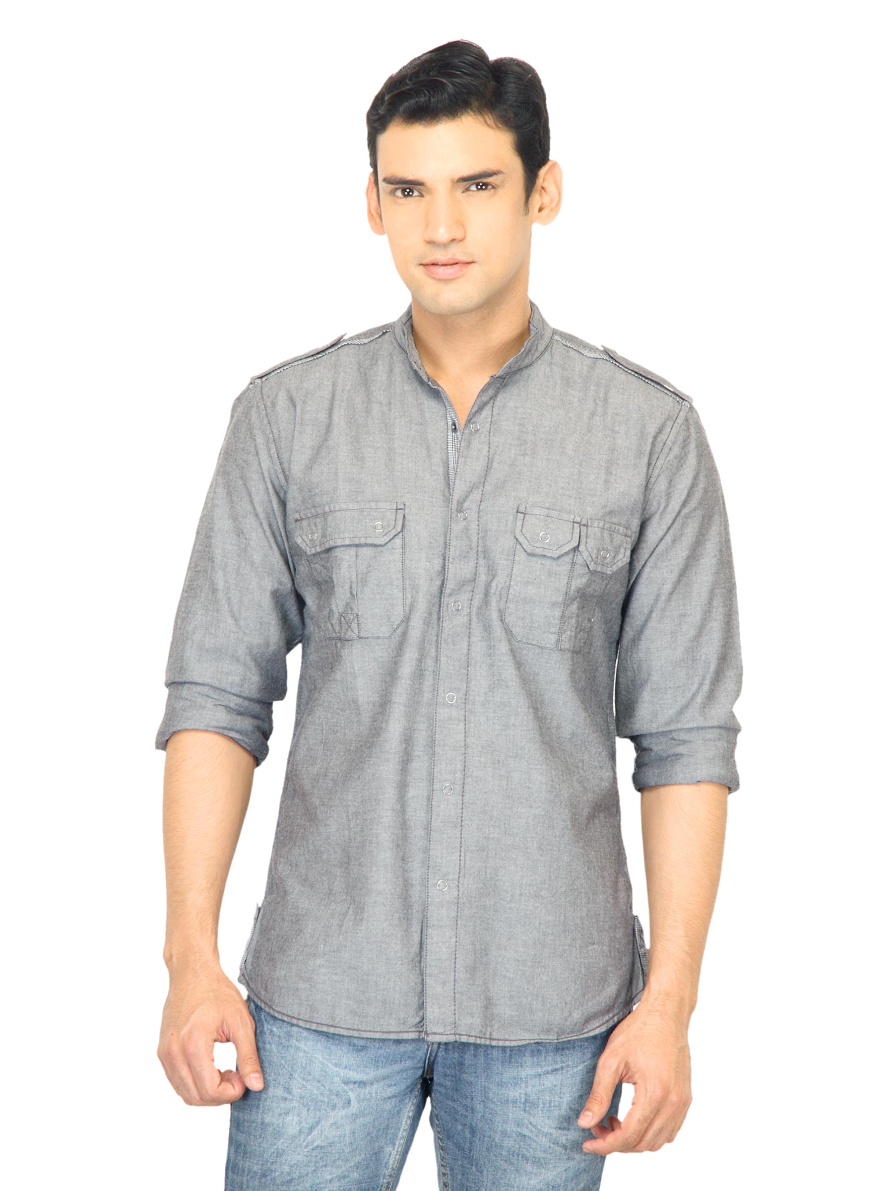 United Colors of Benetton Men Solid Grey Shirt