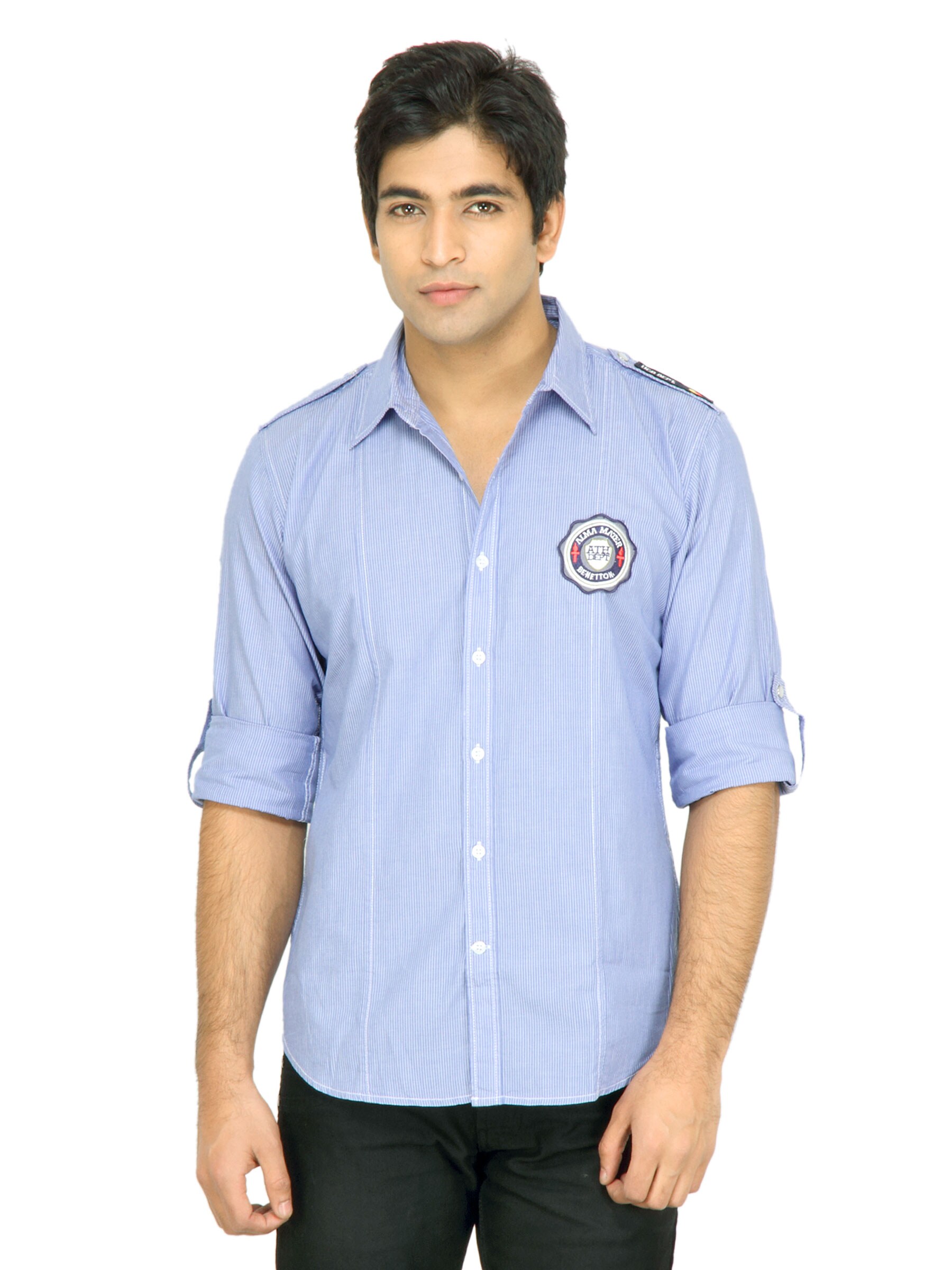 United Colors of Benetton Men Striped Blue Shirt