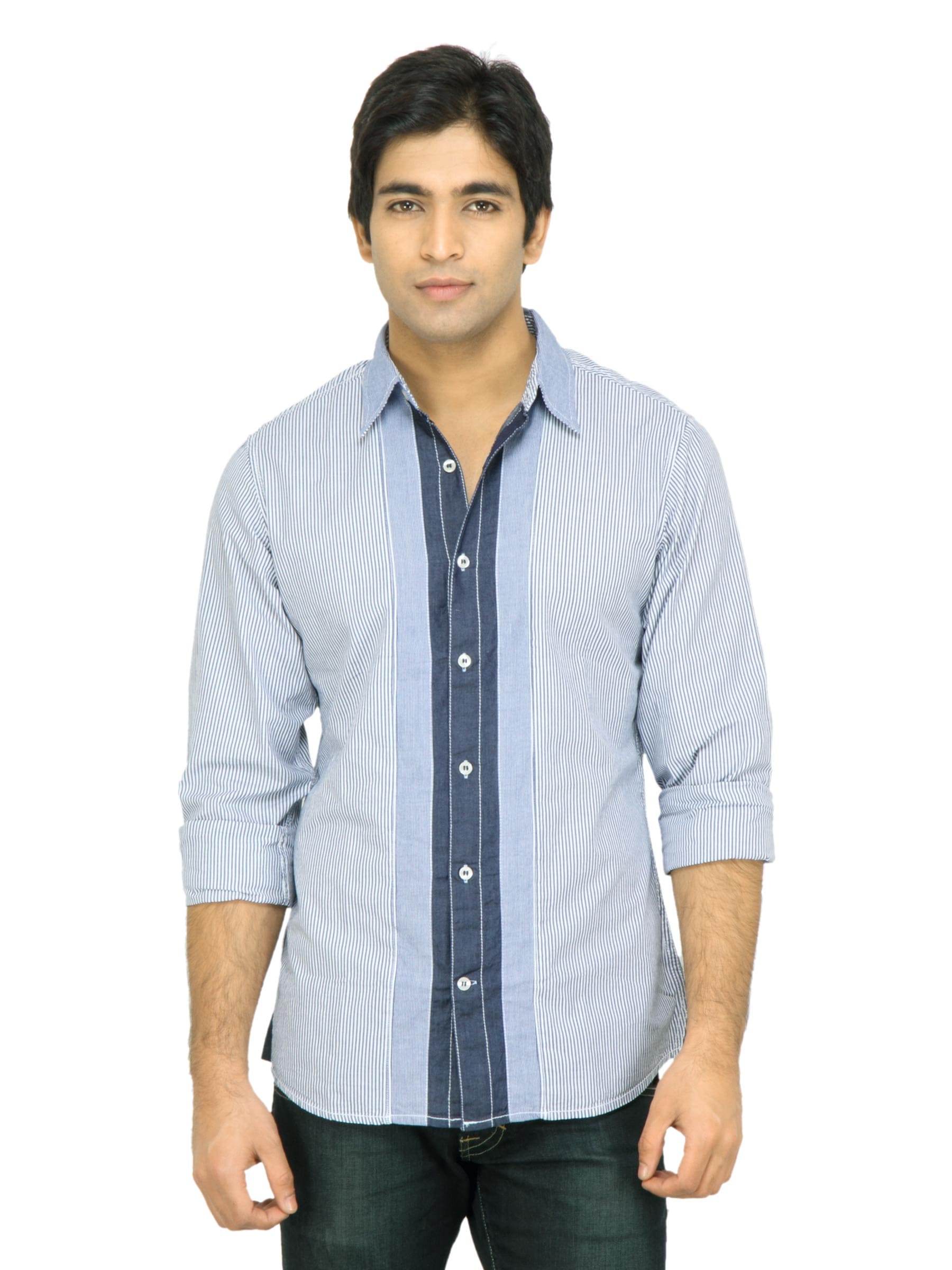 United Colors Of Benetton Men Striped Blue Shirts
