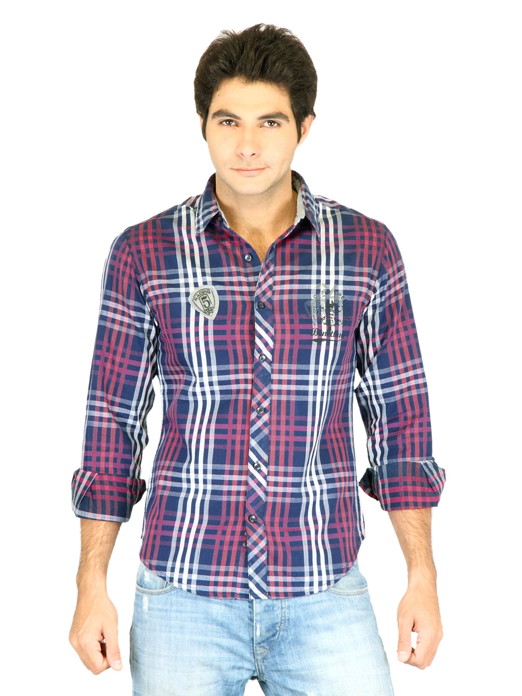 United Colors of Benetton Men Navy Blue Check Shirt