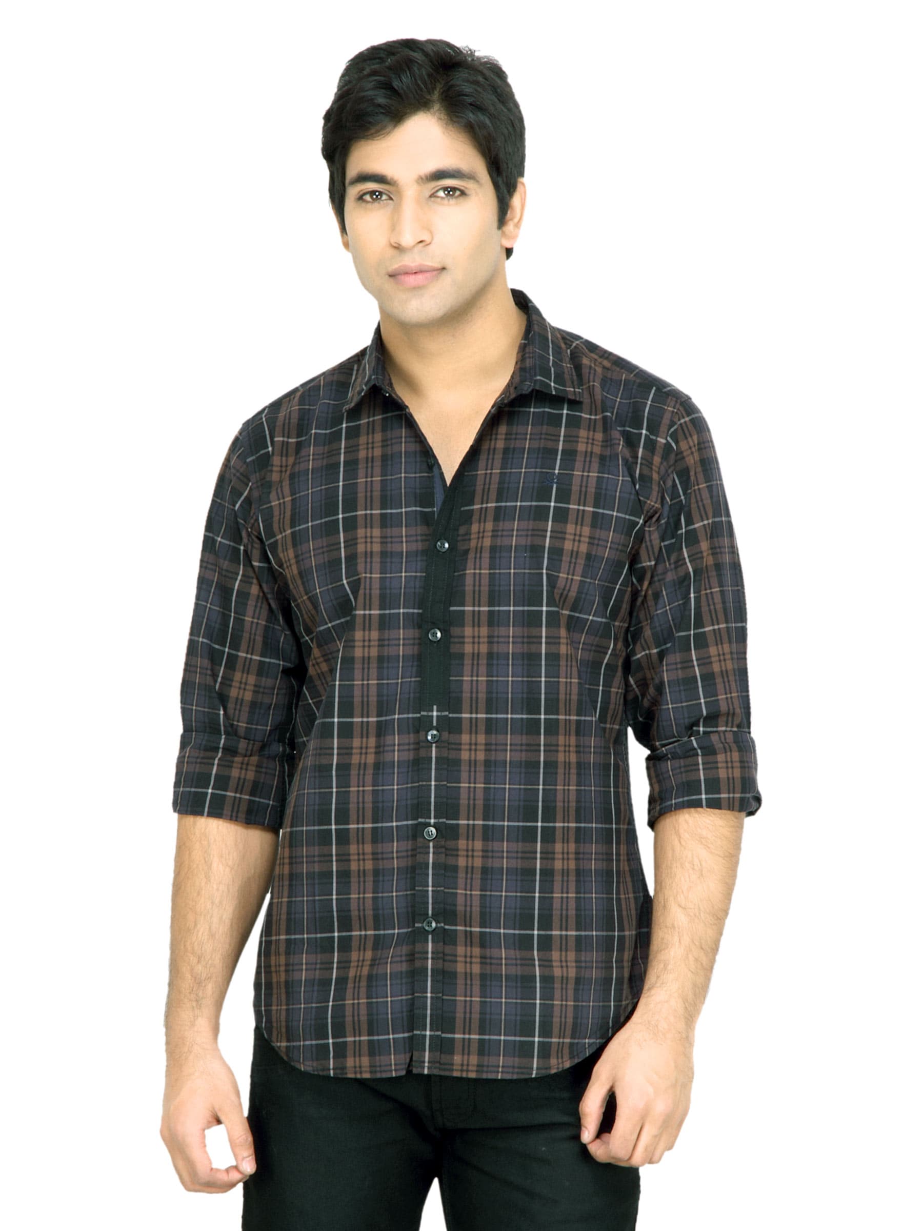 United Colors of Benetton Men Check Black Shirt