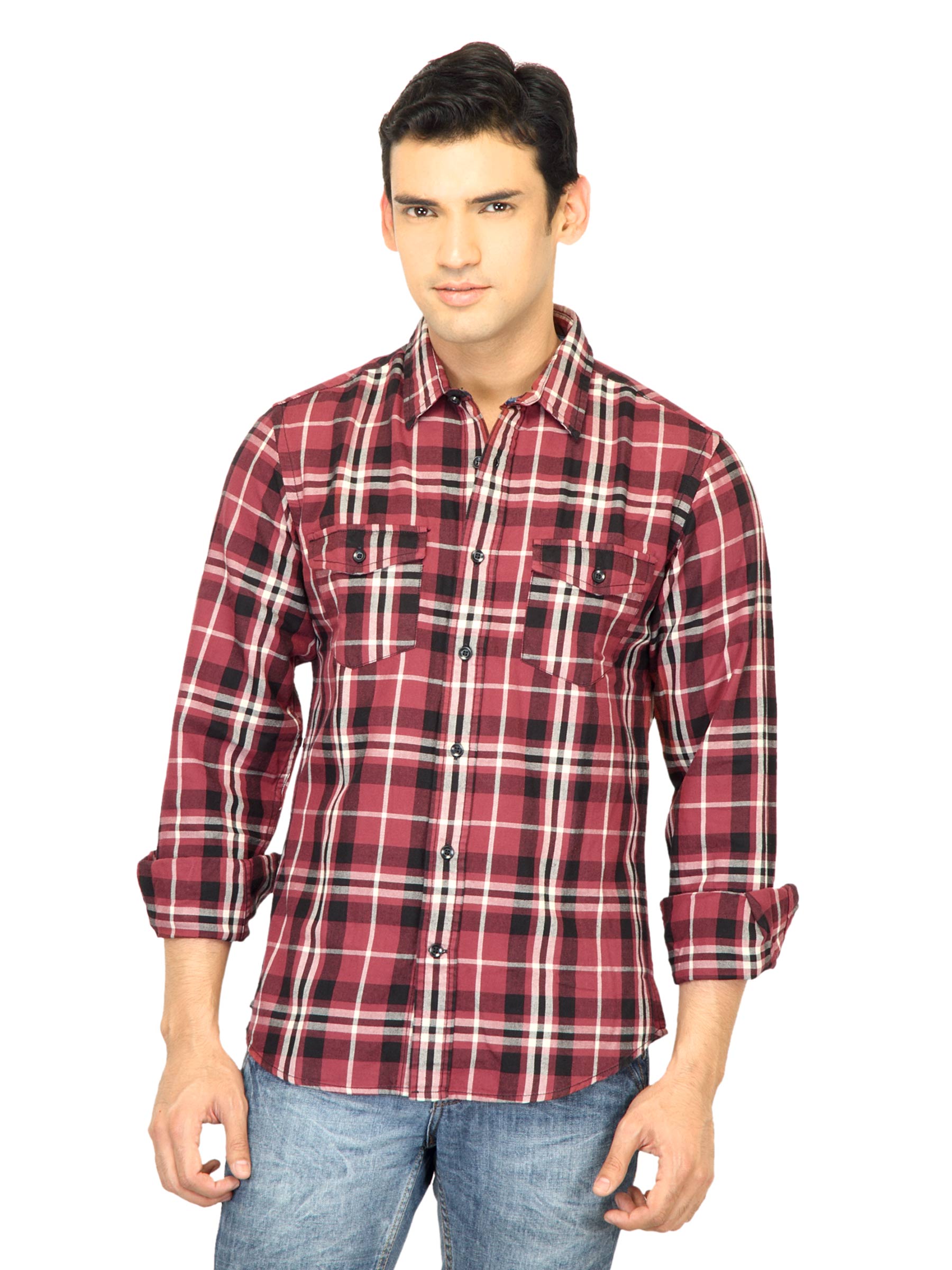 United Colors of Benetton Men Check Maroon Shirt