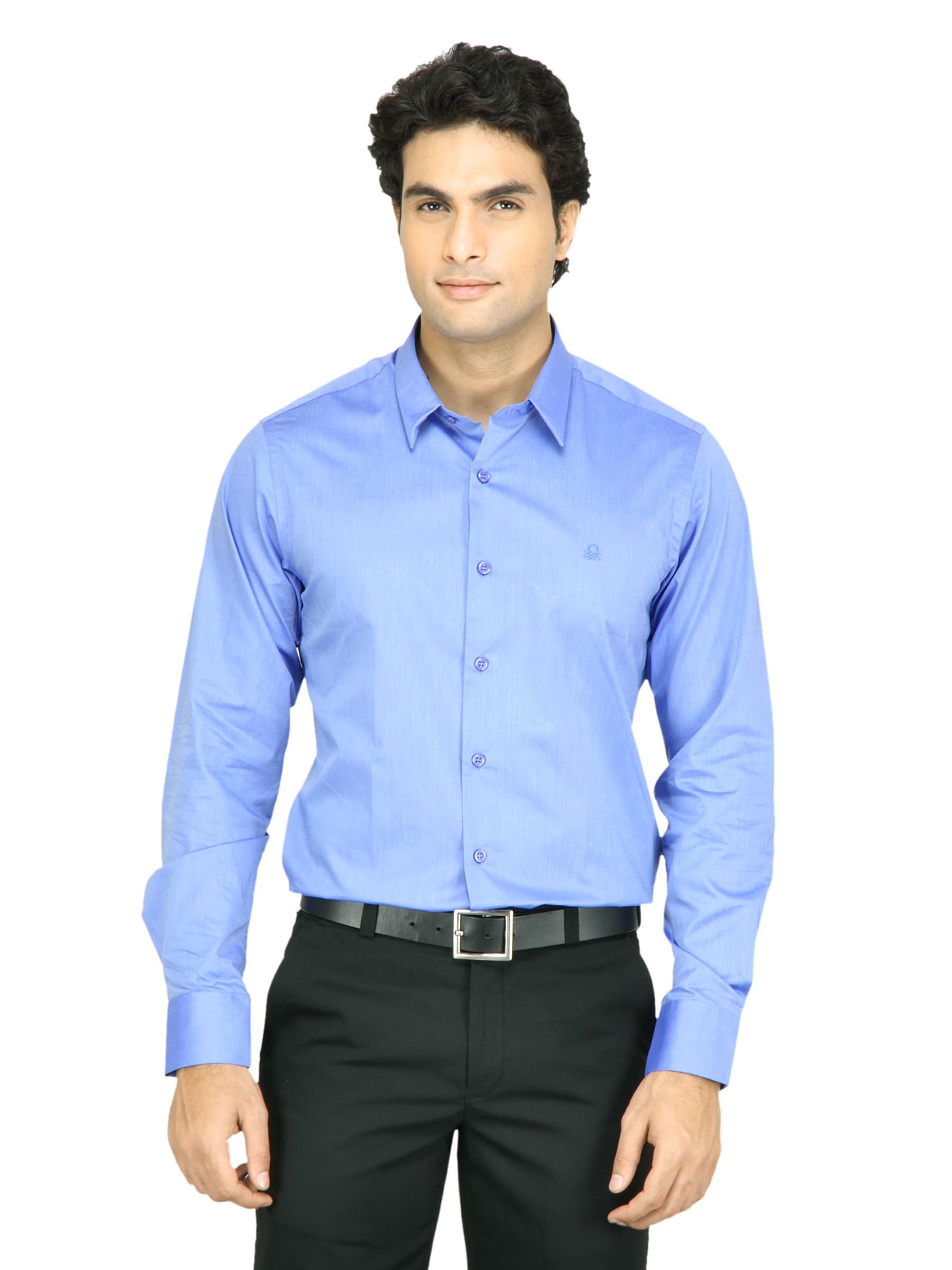 United Colors of Benetton Men Solid Blue Shirt