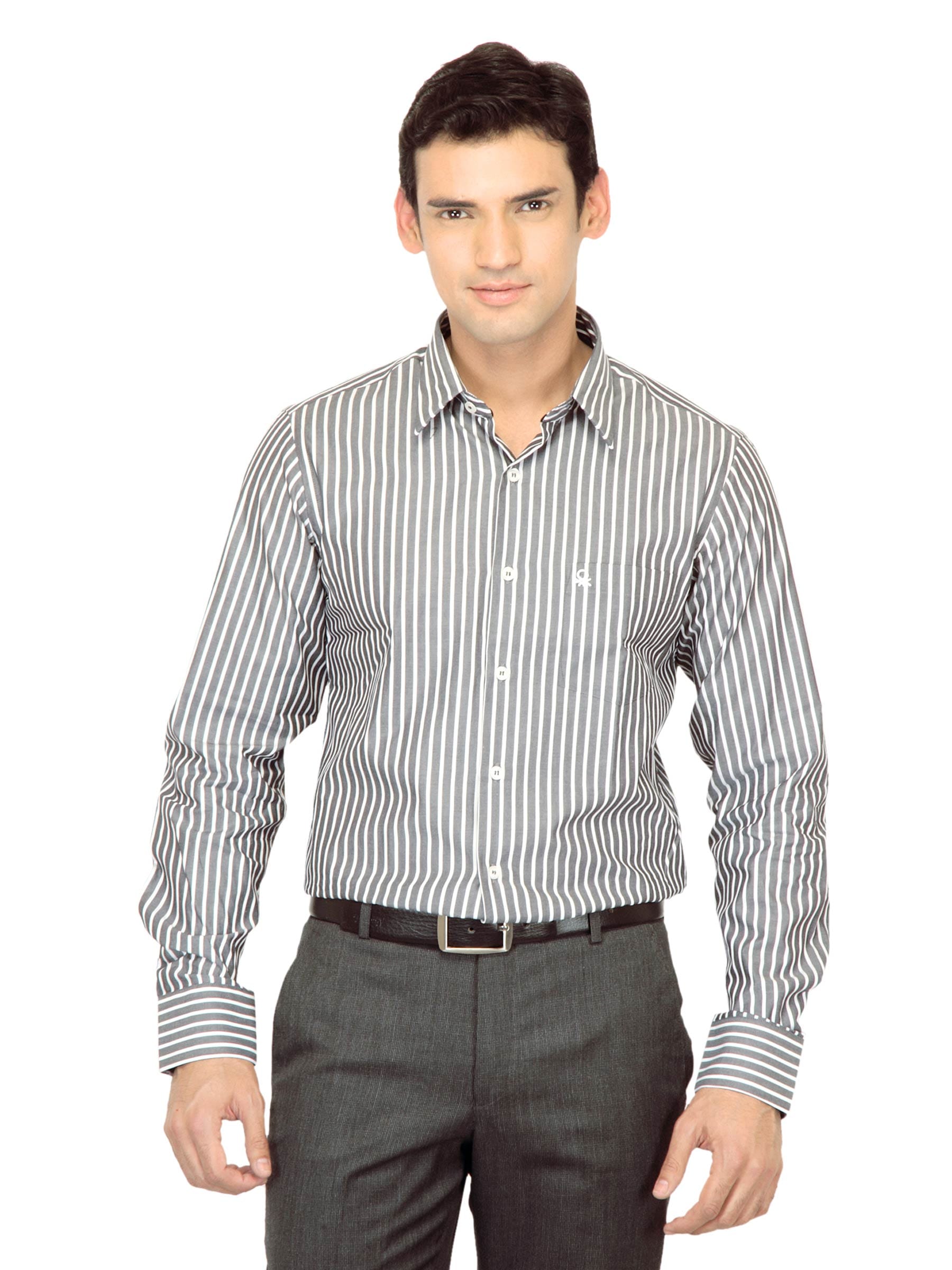 United Colors of Benetton Men Stripes Grey Shirt