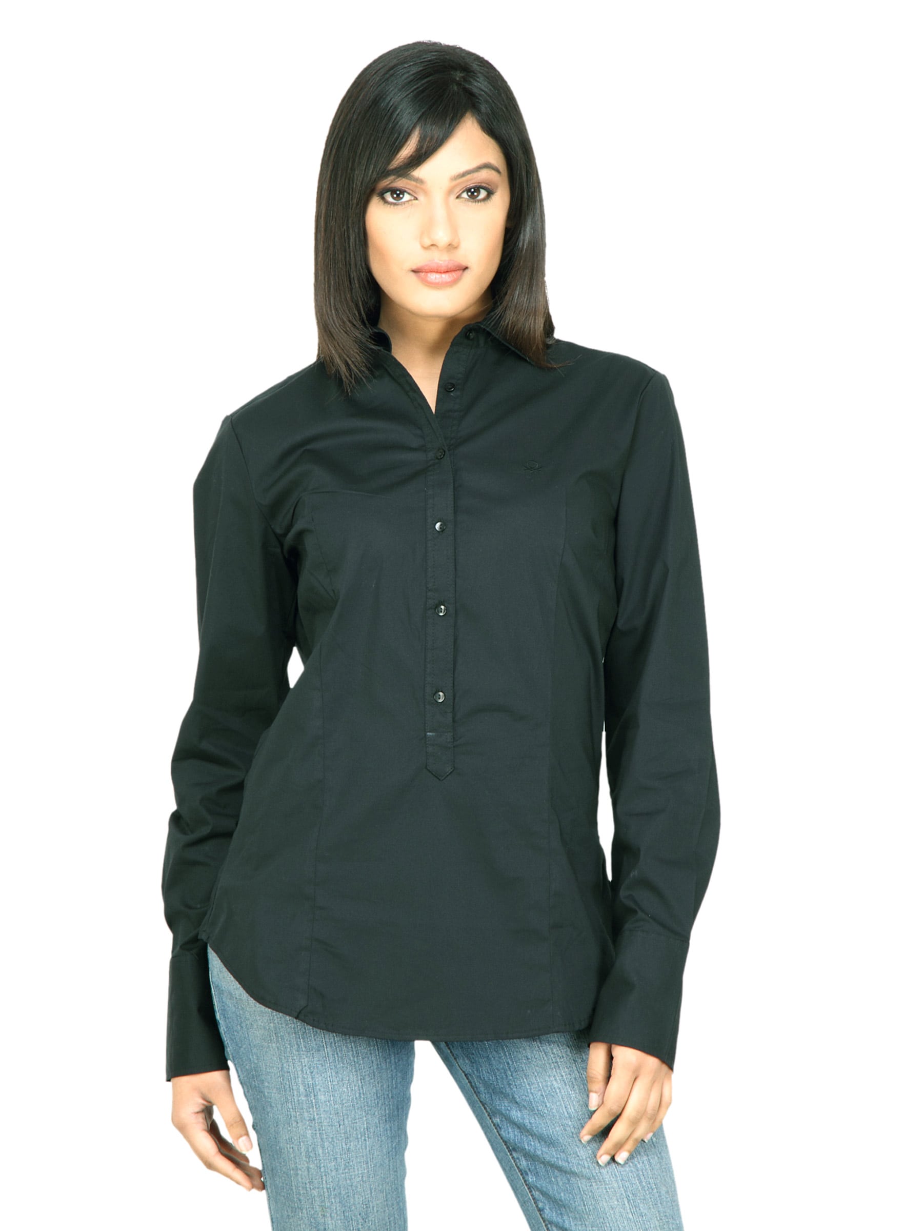 United Colors of Benetton Women Solid Black Shirt