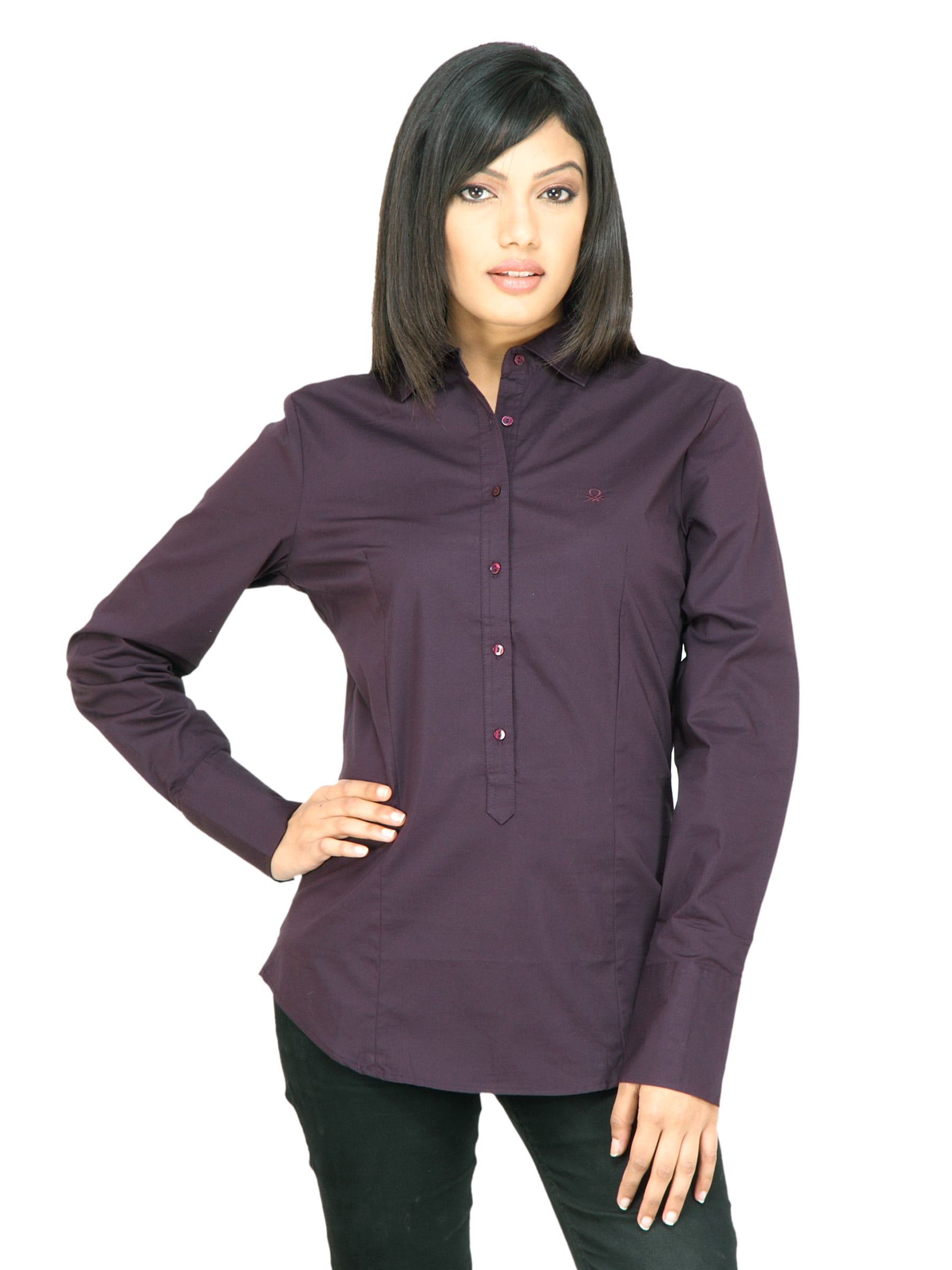 United Colors of Benetton Women Solid Purple Shirt