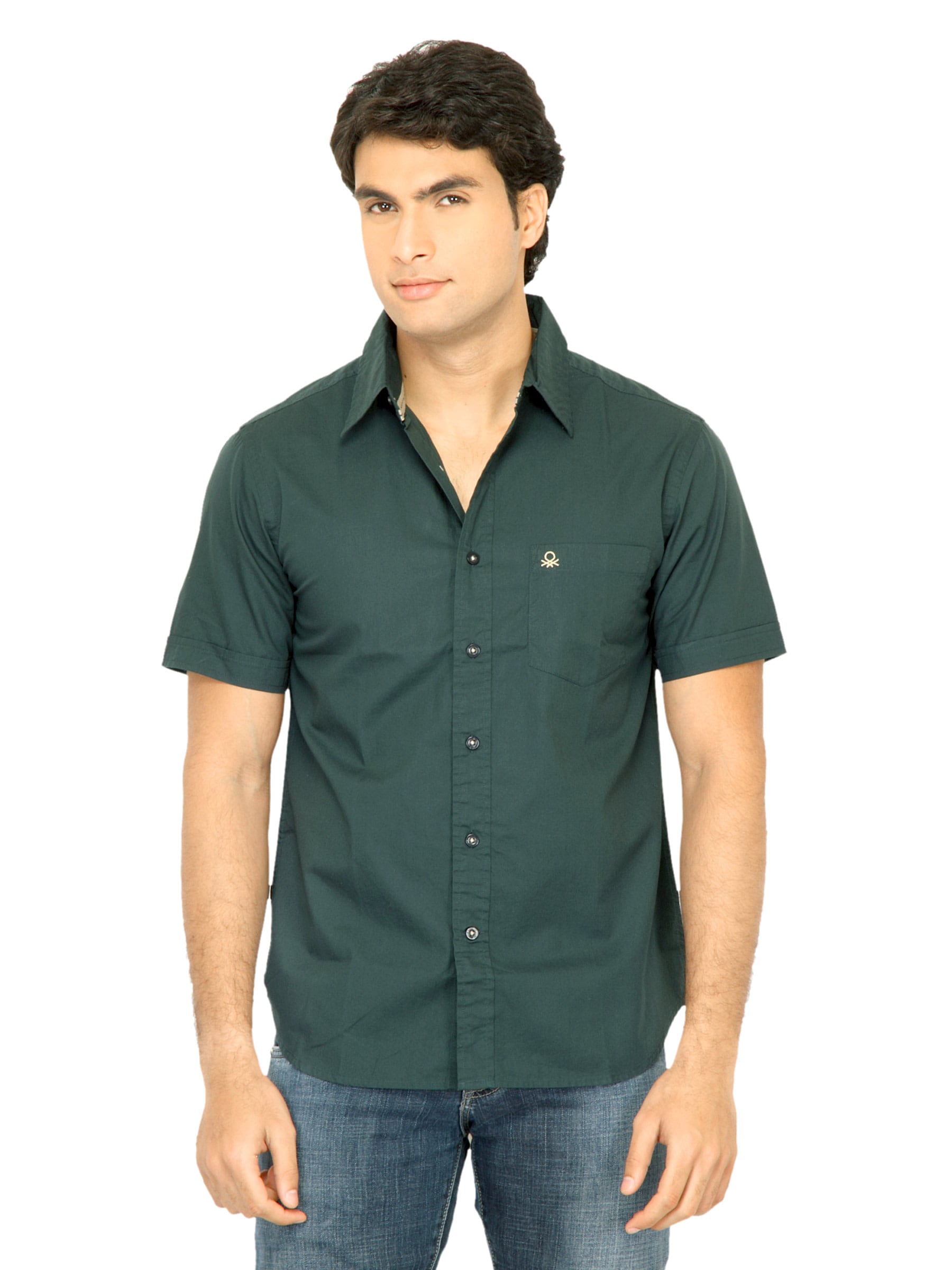 United Colors of Benetton Men Solid Green Shirt