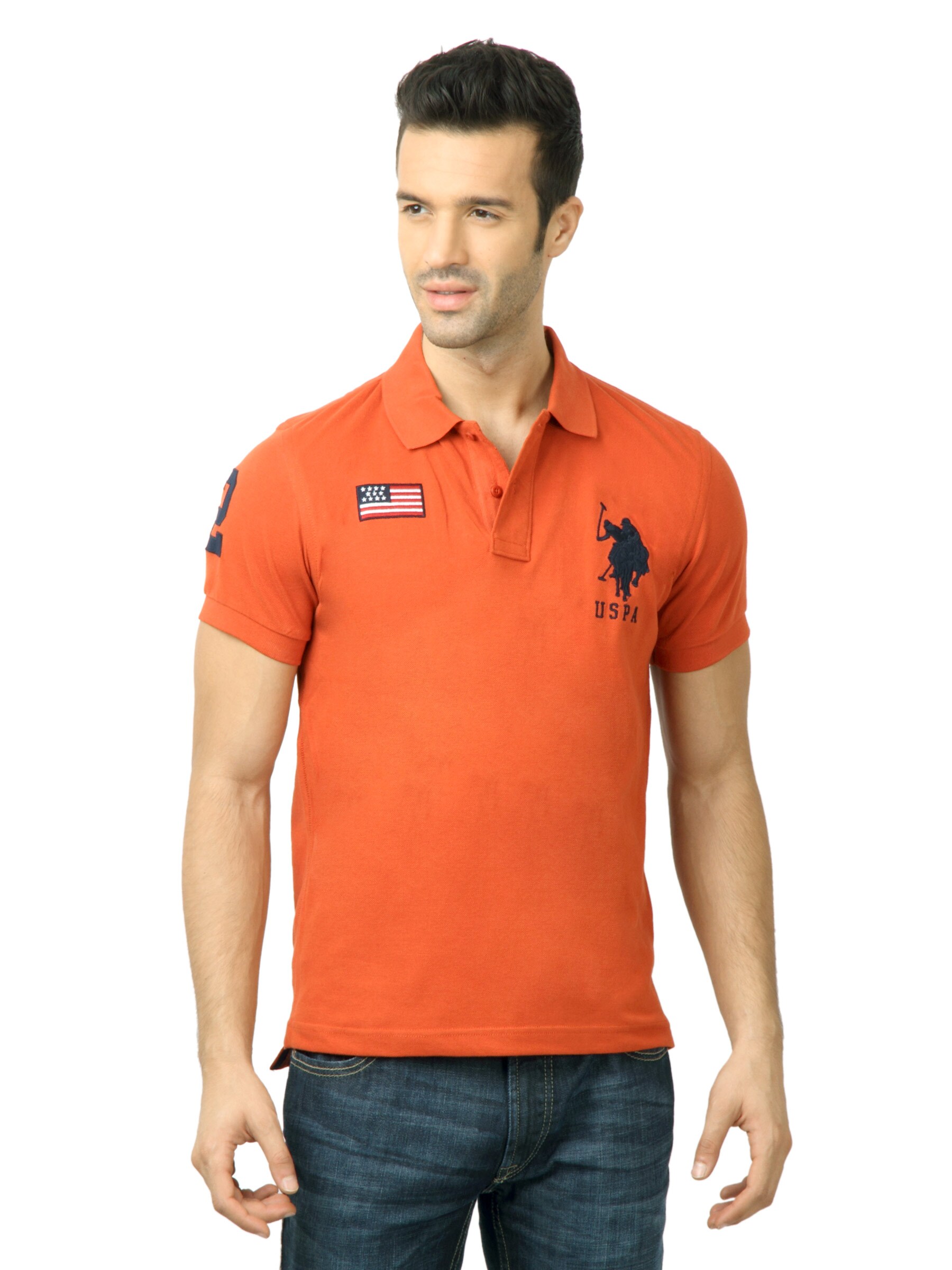 U.S. Polo Assn. Men Solid Orange Tshirt