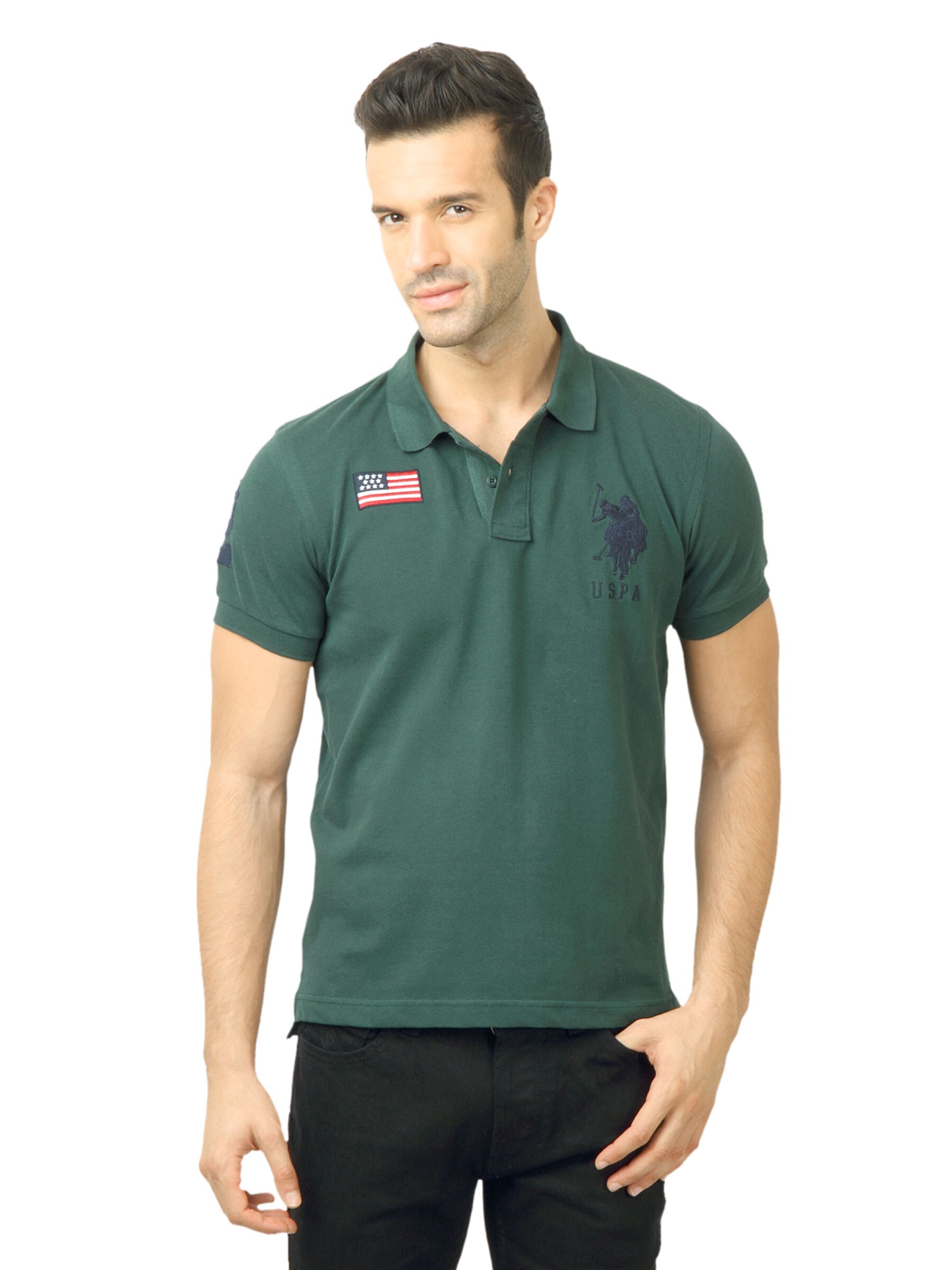 U.S. Polo Assn. Men Solid Green Tshirt