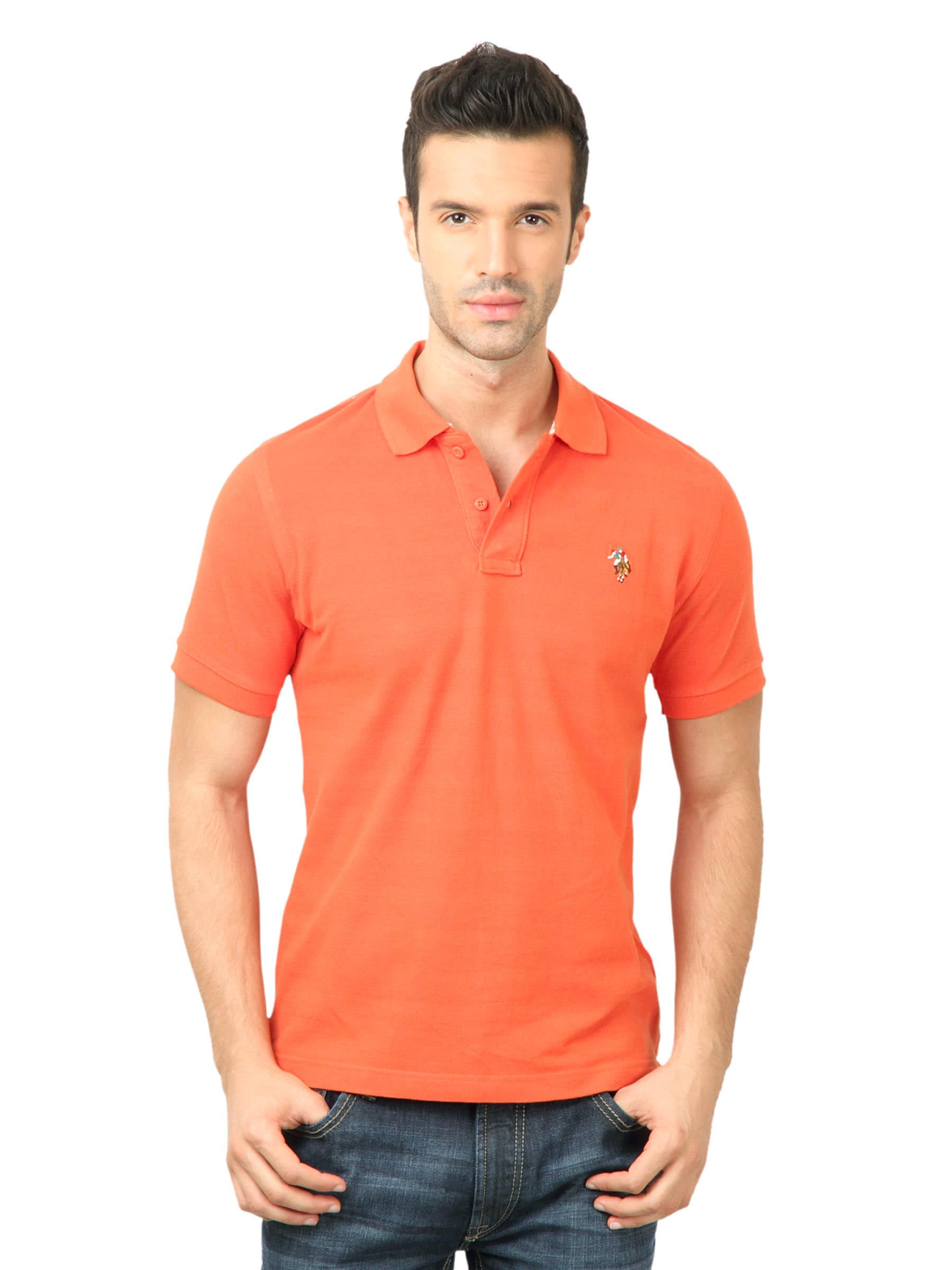 U.S. Polo Assn. Men Solid Orange Tshirt